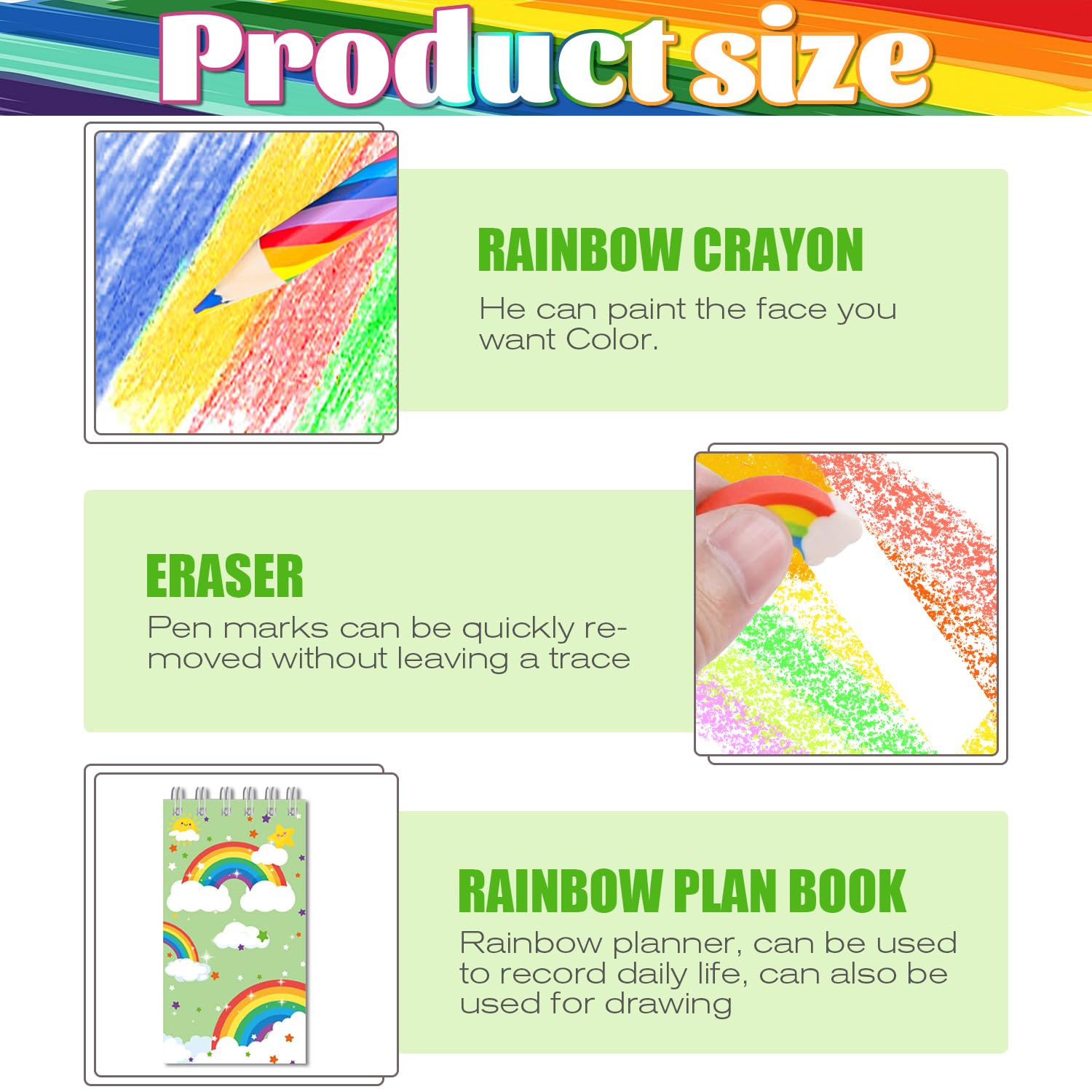 Rdlobu 34 Pcs Pencils Set:12 Pcs Rainbow Pencils + 12 Pcs Erasers +10 Pcs Mini Rainbow Notebooks,Regenbogenstifte Kinder,For Students Artist Home DIY School Office Gifts Supplies - Image 3