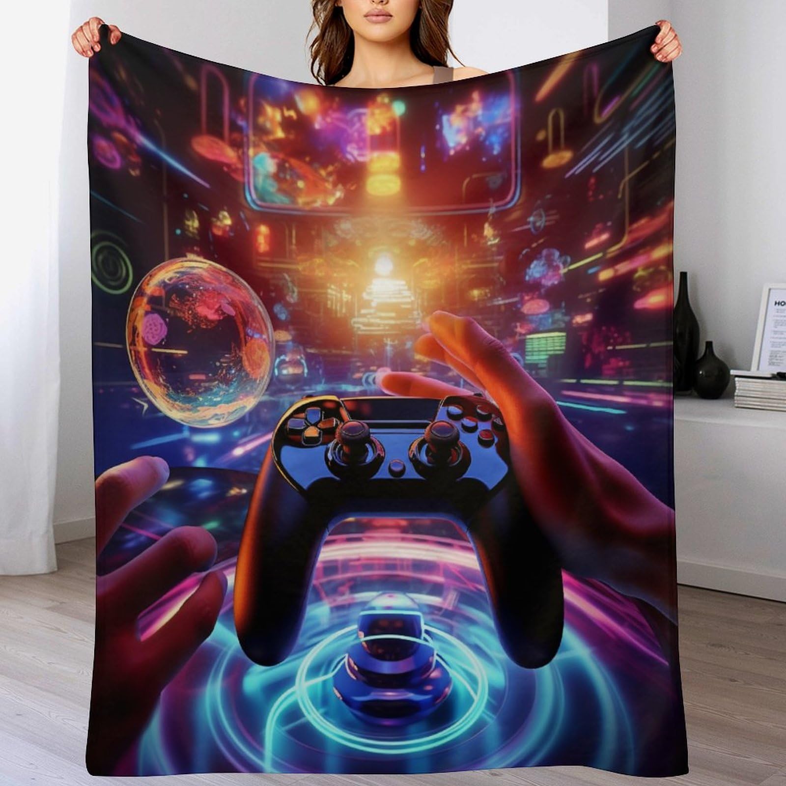 Manta de franela suave con estampado de game controllers y acabado térmico de alta densidad