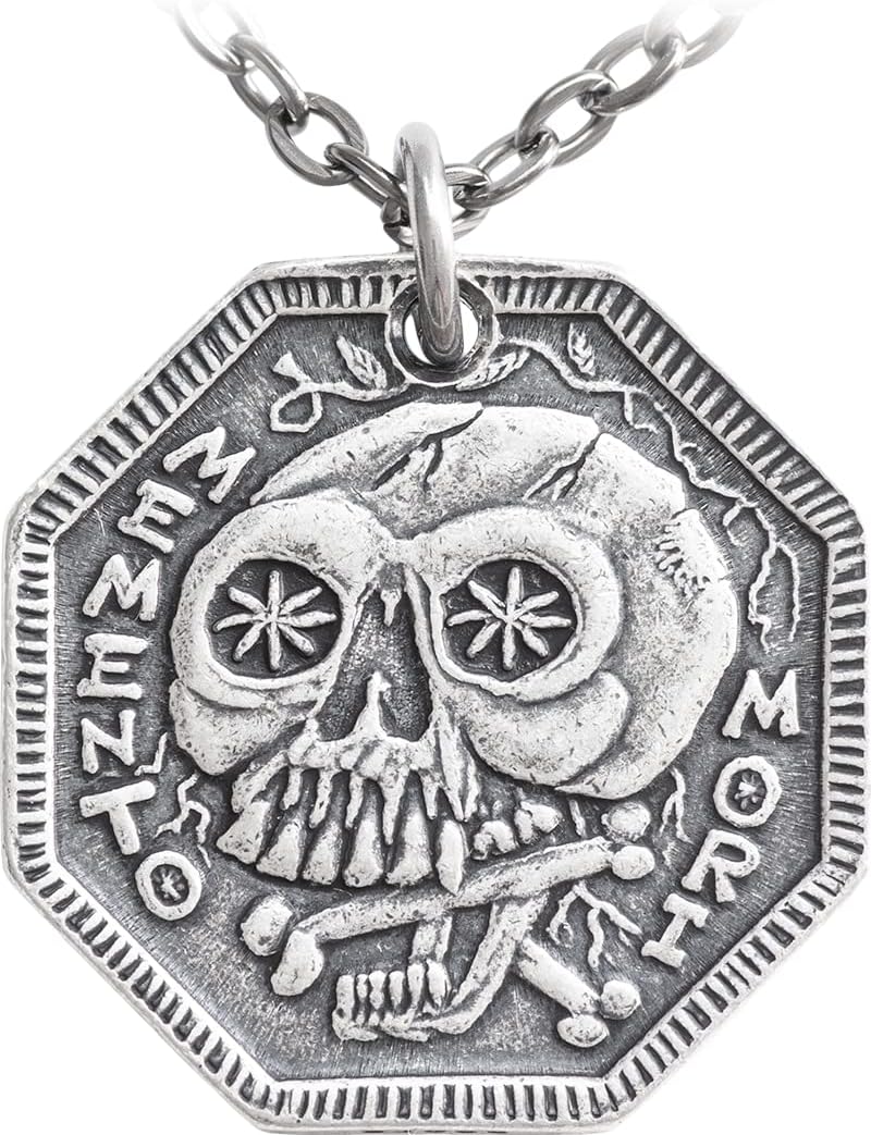Shire Post Mint Memento Mori Silver Necklace | 999 Fine Silver Stoic Reminder Pendant