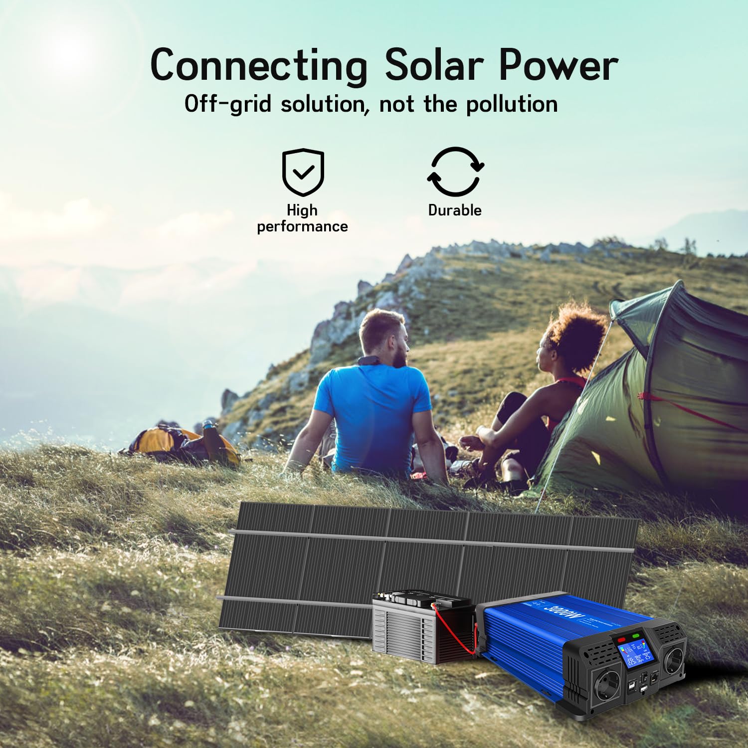 Convertisseur 3000W/6000W 12v 220v Pur Sinus Onduleur, 2 Prises UE, 2 Ports USB+Type-C, adapté aux appareils électroménagers, Camping,Camion