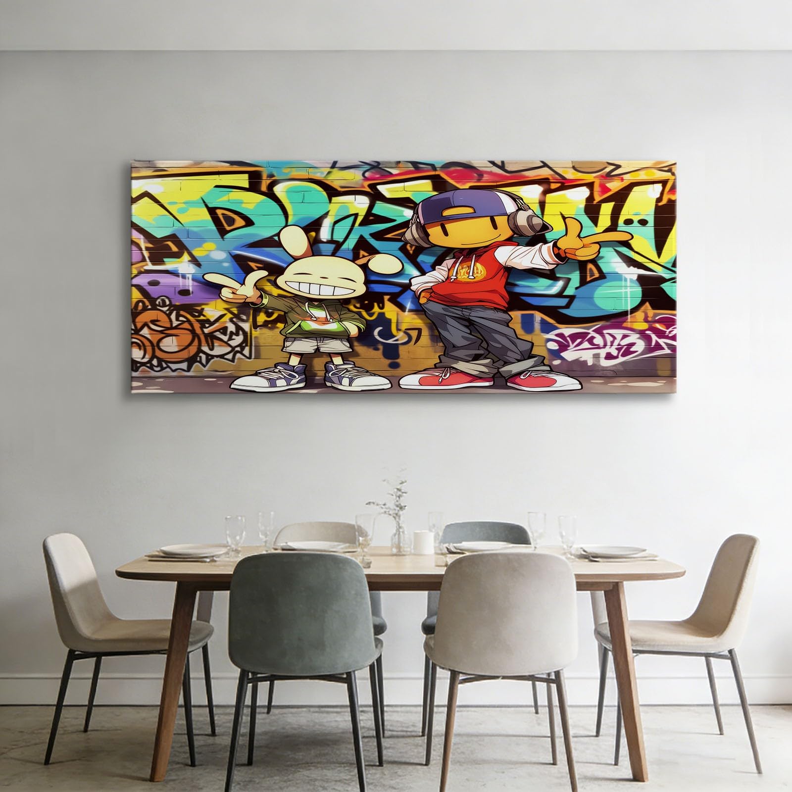 Graffiti Mural de pared para salón, 140 x 70 cm, dibujos animados, abstractos, videojuegos, lienzo, decoración de pared, estético, dormitorio, baño, oficina, comedor, pasillo, cocina, habitación