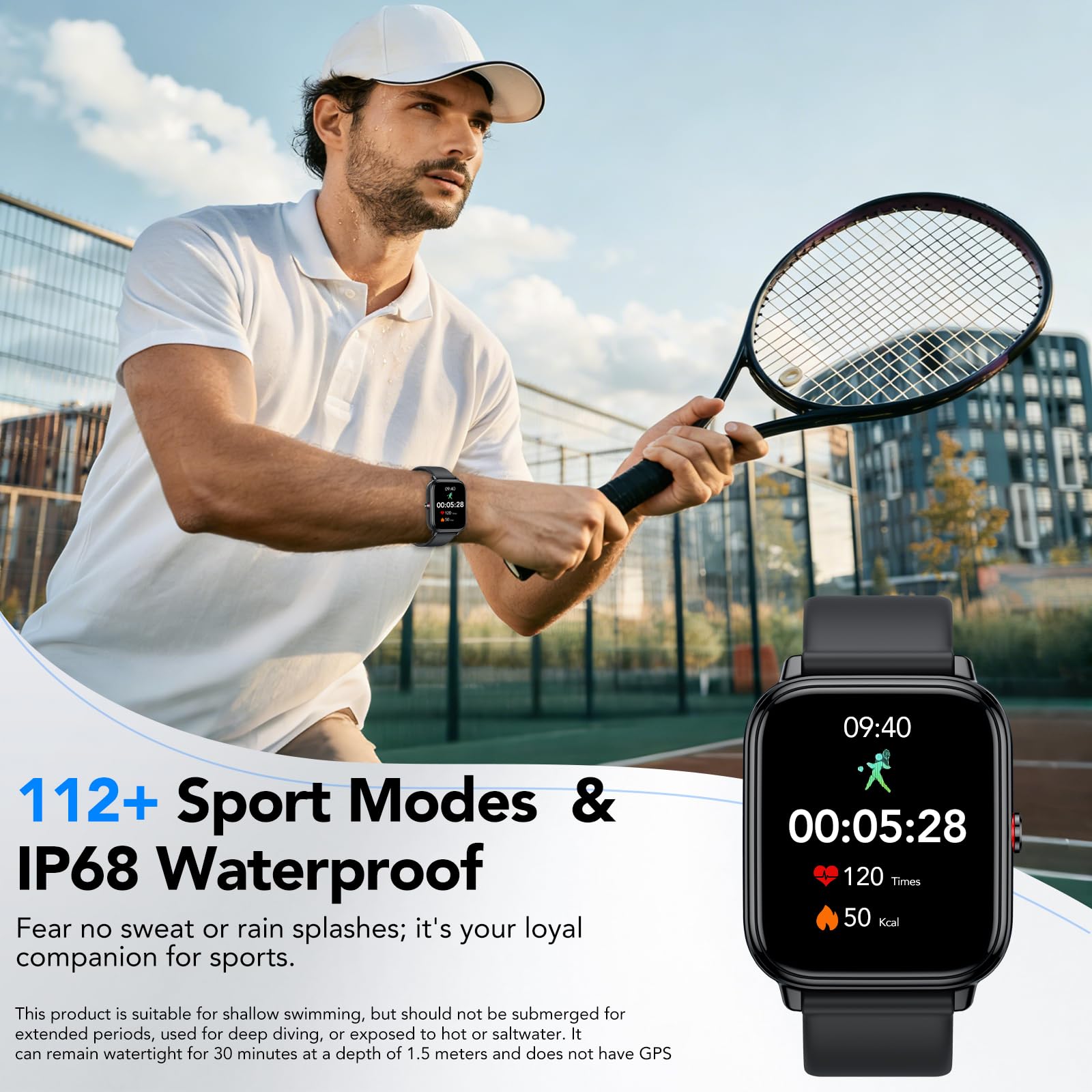 Montre Connectée Femme Homme, 1.83"HD Smartwatch, 20 Jours d'Autonomie avec Appel Bluetooth, Cardiofrequencemetre, Sommeil, Montre de Sport avec Étanchéité IP68, 112+ Modes Sportifs pour Android/iOS