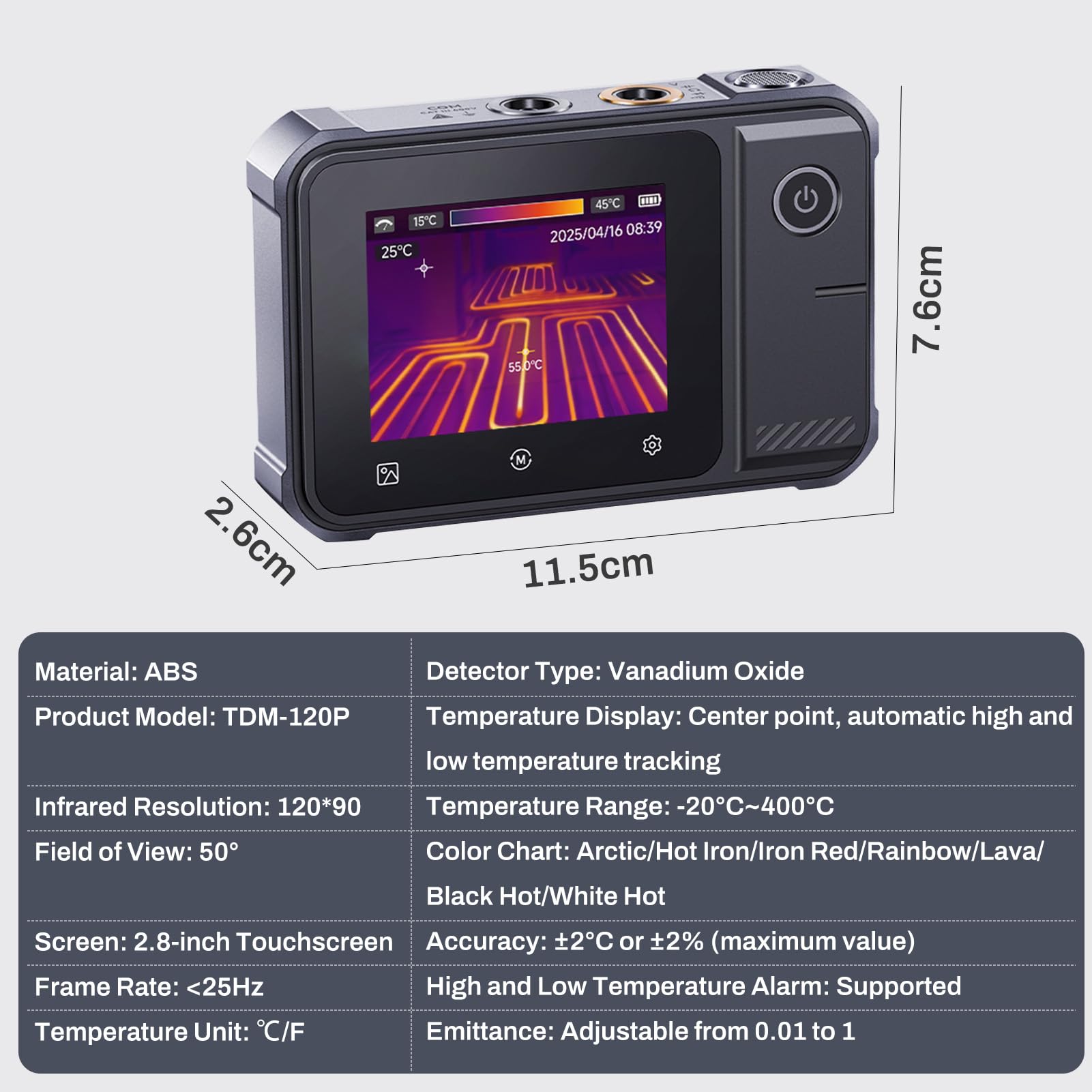 TDM-120P Termocamera Multimetro 2in1, 120x90 Termocamera a infrarossi, da -20 °C a 400 °C, Touchscreen 2,8'', Multimetro Digitale TRMS 19999 Conteggi per applicazioni elettriche e Auto Repair