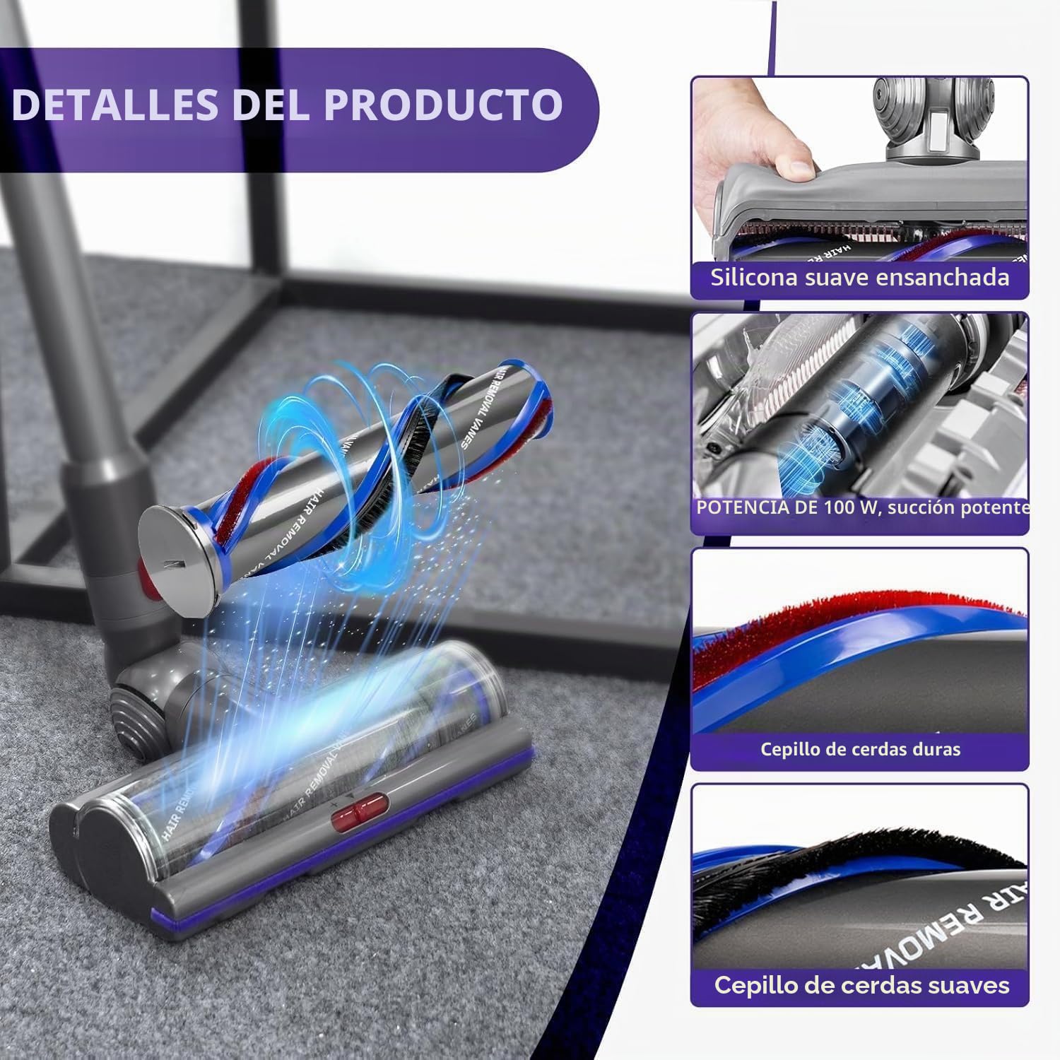 Cepillo High Torque para Dyson V7 V8 V10 V11 V15 SV10 SV11 SV12 SV14 Cepillo electrica Cabezal de Repuestos Motorizado Recambio Cepillo para Dyson Suelos Alfombras y Suelos Duros Ajuste
