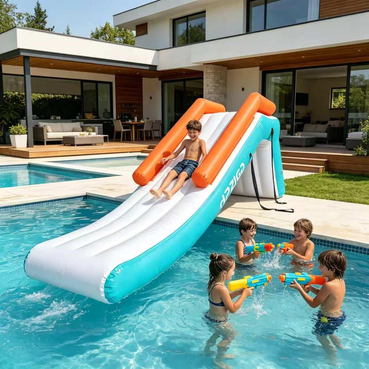 Photo 1 of HPZIGD Inflatable Pontoon Slide, Quick Setup Portable Water Slide for Boat Dock, Lake Pool, Summer Party