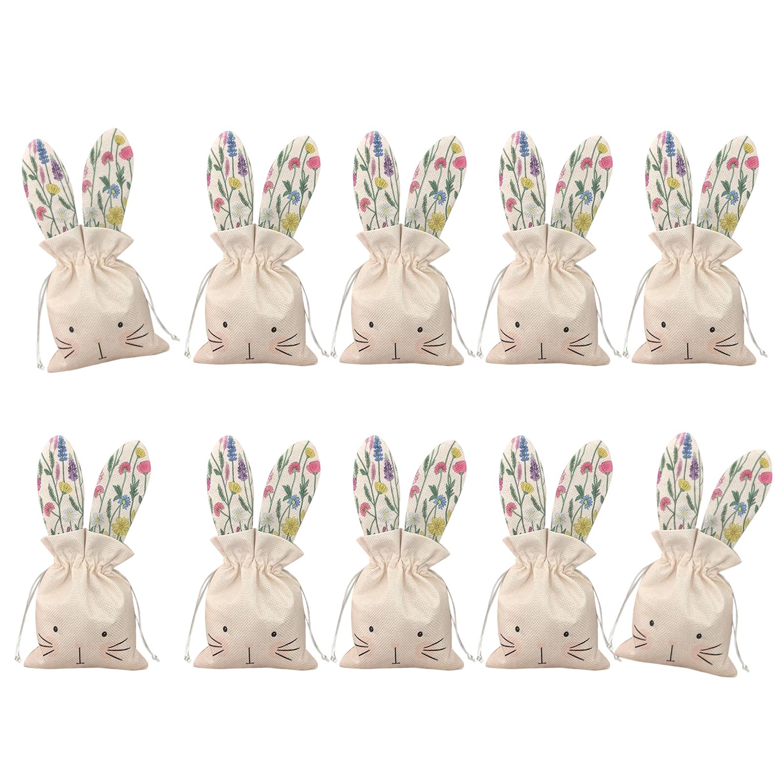 OSNIYAW Of 2 Handcrafted Easter Flower Pouches with Rabbits Ears Drawstring Bags Decoration for Seasonal Celebration Easter Flower Pouches