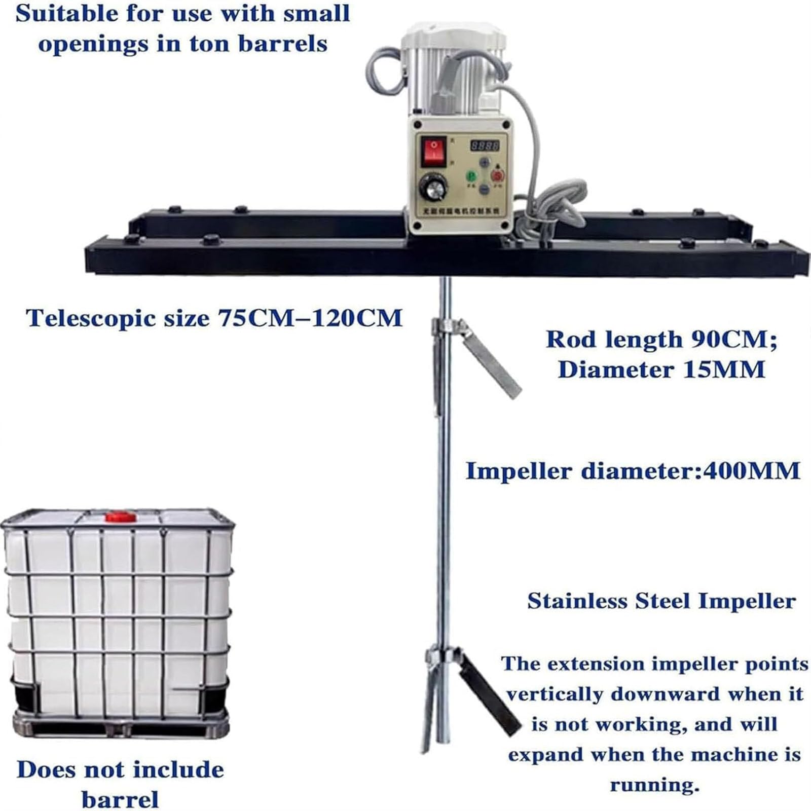 Mezclador de pintura eléctrico, máquina mezcladora de tanque de 2100 W con colgador de soporte, hélice plegable, rango telescópico de 75-120 cm para mezclar tinta y pintura