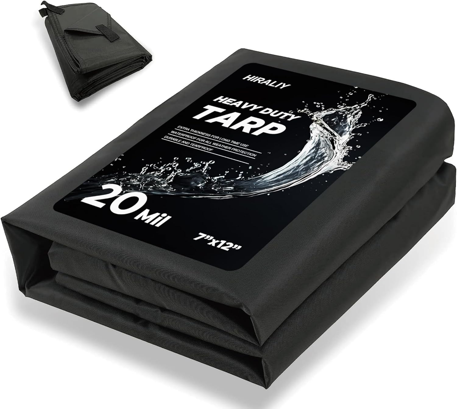 HIRALIY 20 Mil Heavy Duty Waterproof Tarp, 7x12ft Black Tarpaulin with Reinforced Webbing Loops, Multipurpose Oxford Canvas Tarp for Firewood, Roof, Camping, Pool HIRALIY 20 Mil Heavy Duty Waterproof Tarp, 7x12ft Black Tarpaulin with Reinforced Webbing Loops, Multipurpose Oxford Canvas Tarp for Firewood, Roof, Camping, Pool