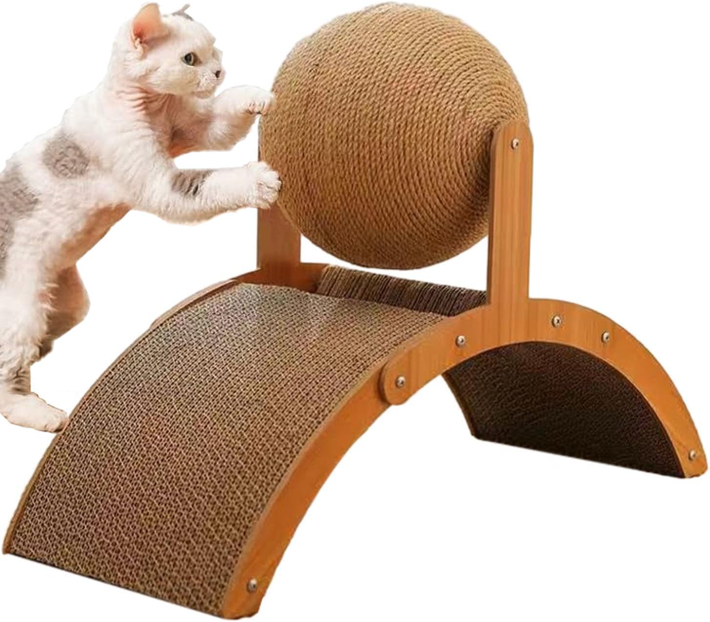 Sisal Cat Scratching Ball Toy, Interactive Cat Scratcher Board with Wooden Frame, Durable Scratch Toy for Indoor Cats, Wear-Resistant Ferris Wheel