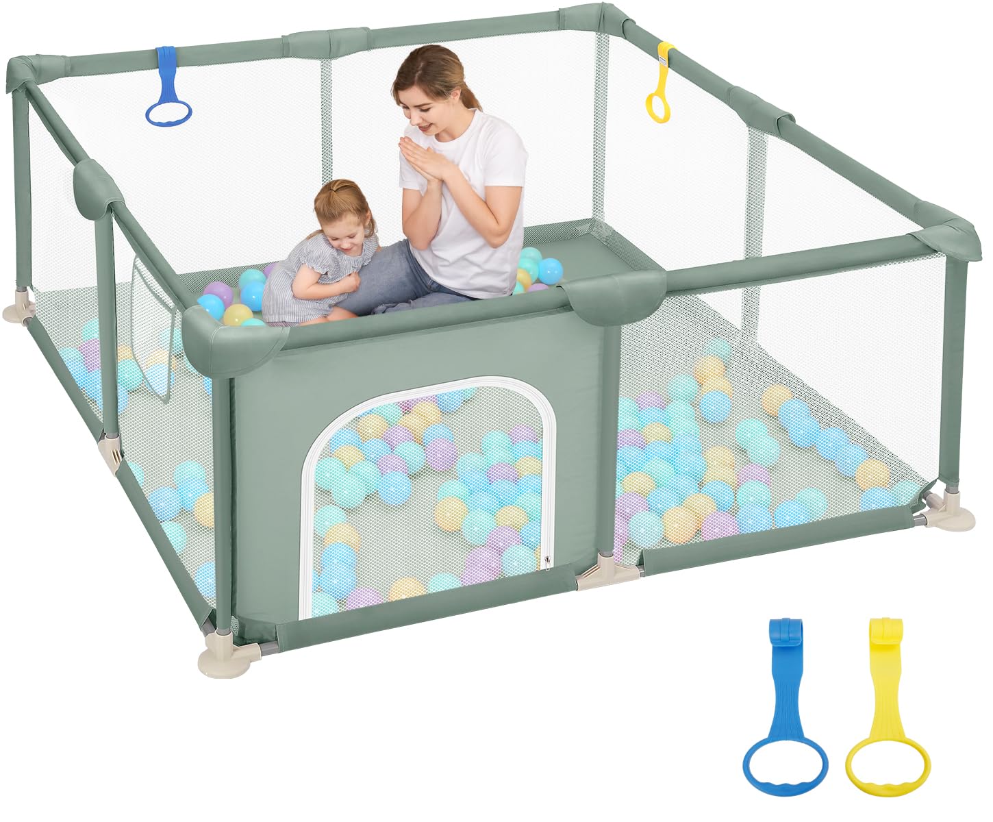 Dripex Box per Bambini Recinto Neonato - Small - Verde | 124 x 124 cm Rete Traspirante Tessuto Oxford 210D, 2 Anelli di Gioco & Oeacn Palline