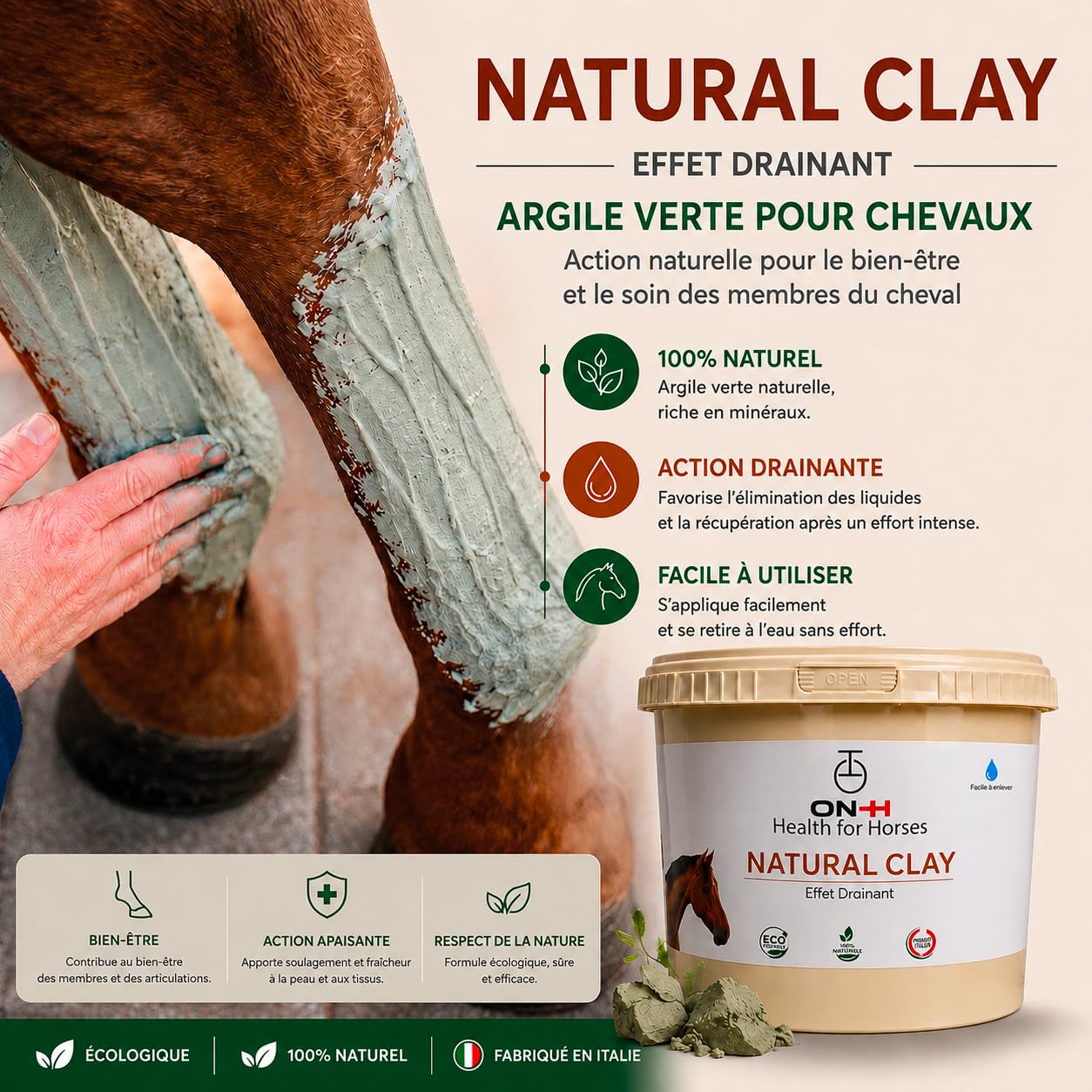 Natural Clay | Arcilla verde para caballo 3 kg | para inflamaciones musculares caballos