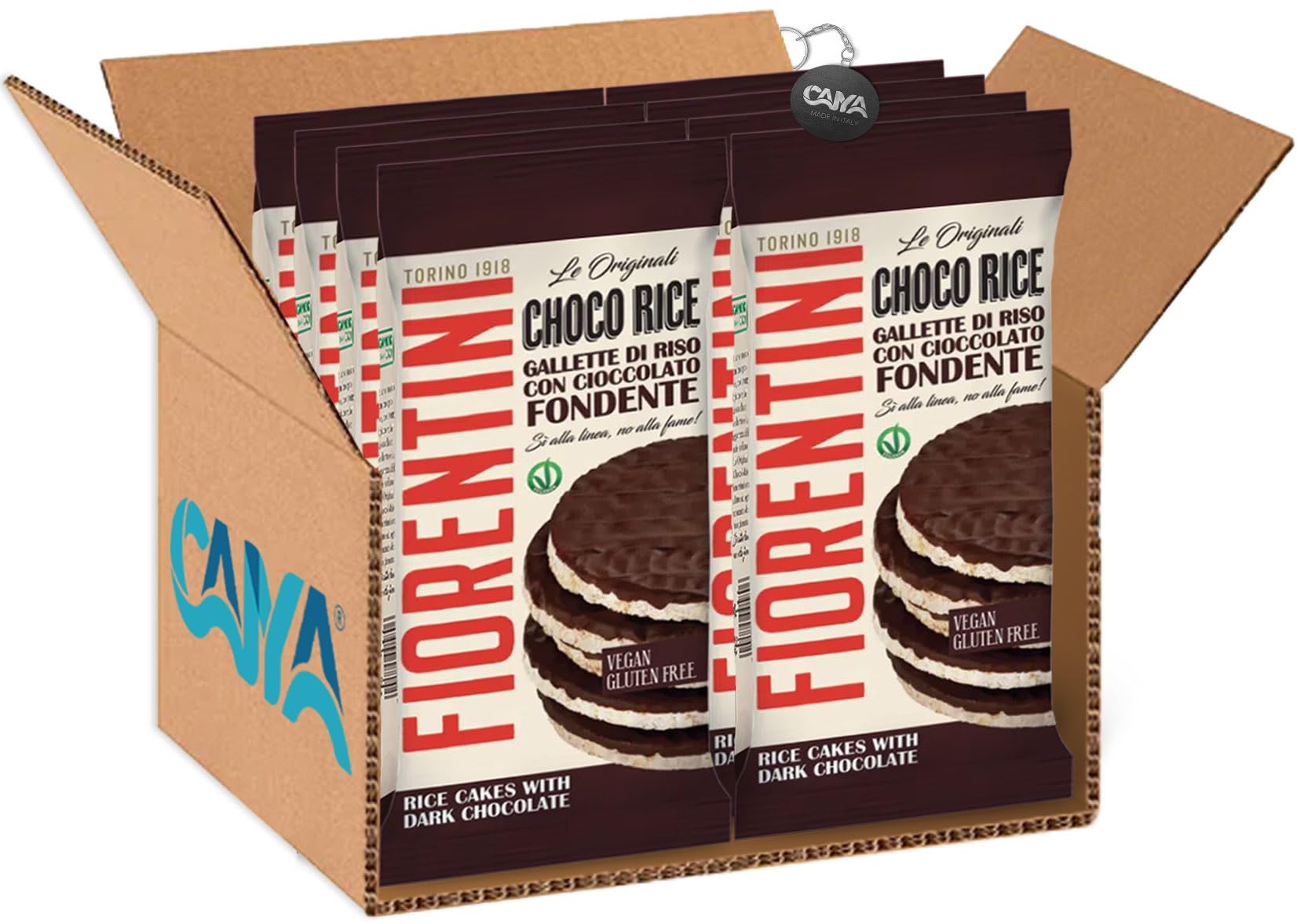 Fiorentini Choco Rice Gallette di Riso con Cioccolato Fondente Vegane e Senza Glutine (Gluten Free) 100g [CAIYA® BOX da 8 Confezioni]