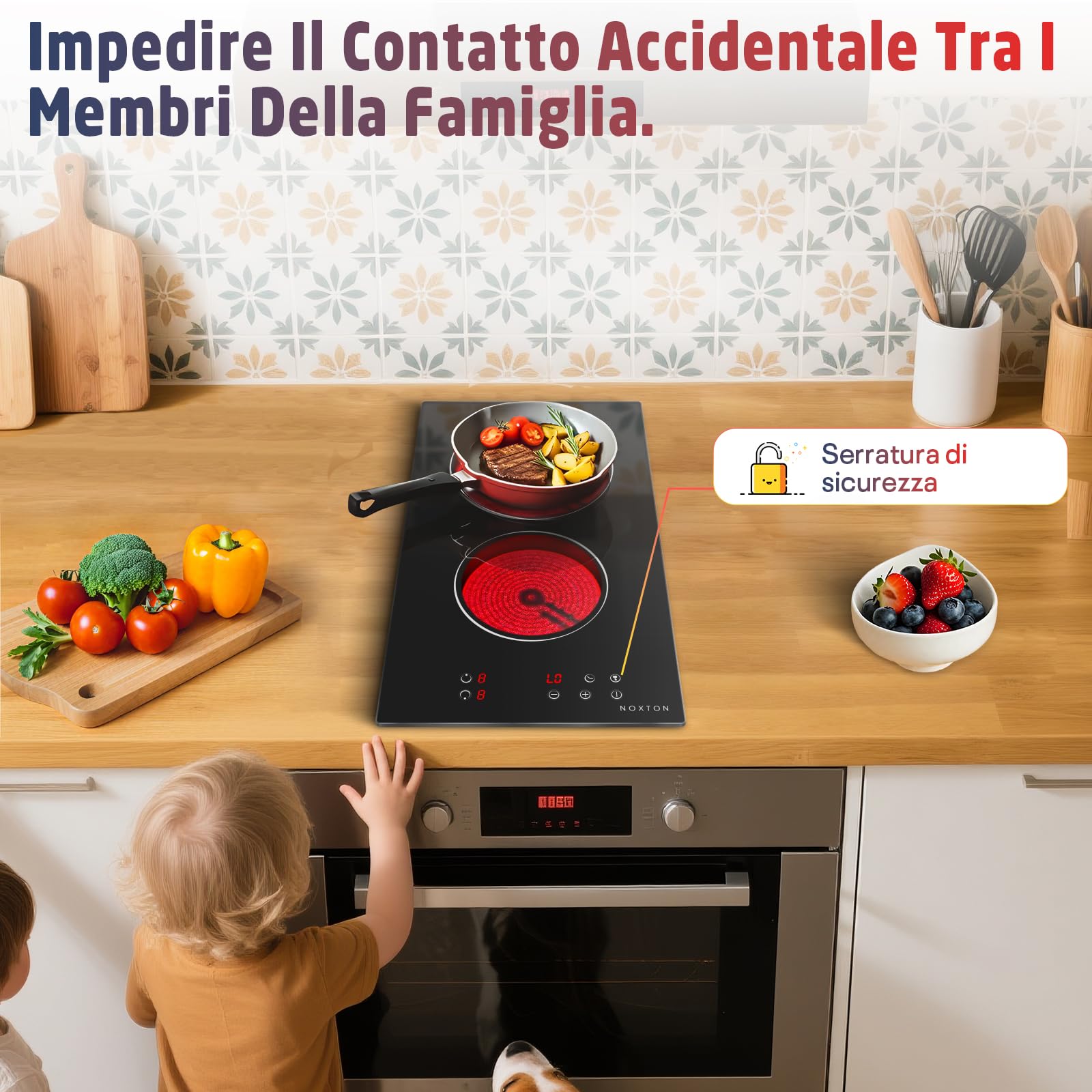 Piano Cottura Vetroceramica 2 Fuochi, 30cm Ceramica Cucina Incasso, 3000W | Piastra Elettrica, Toccare, Timer, Serratura di Sicurezza, Fornello Elettrico 2 Piastre per Maggior Pentola