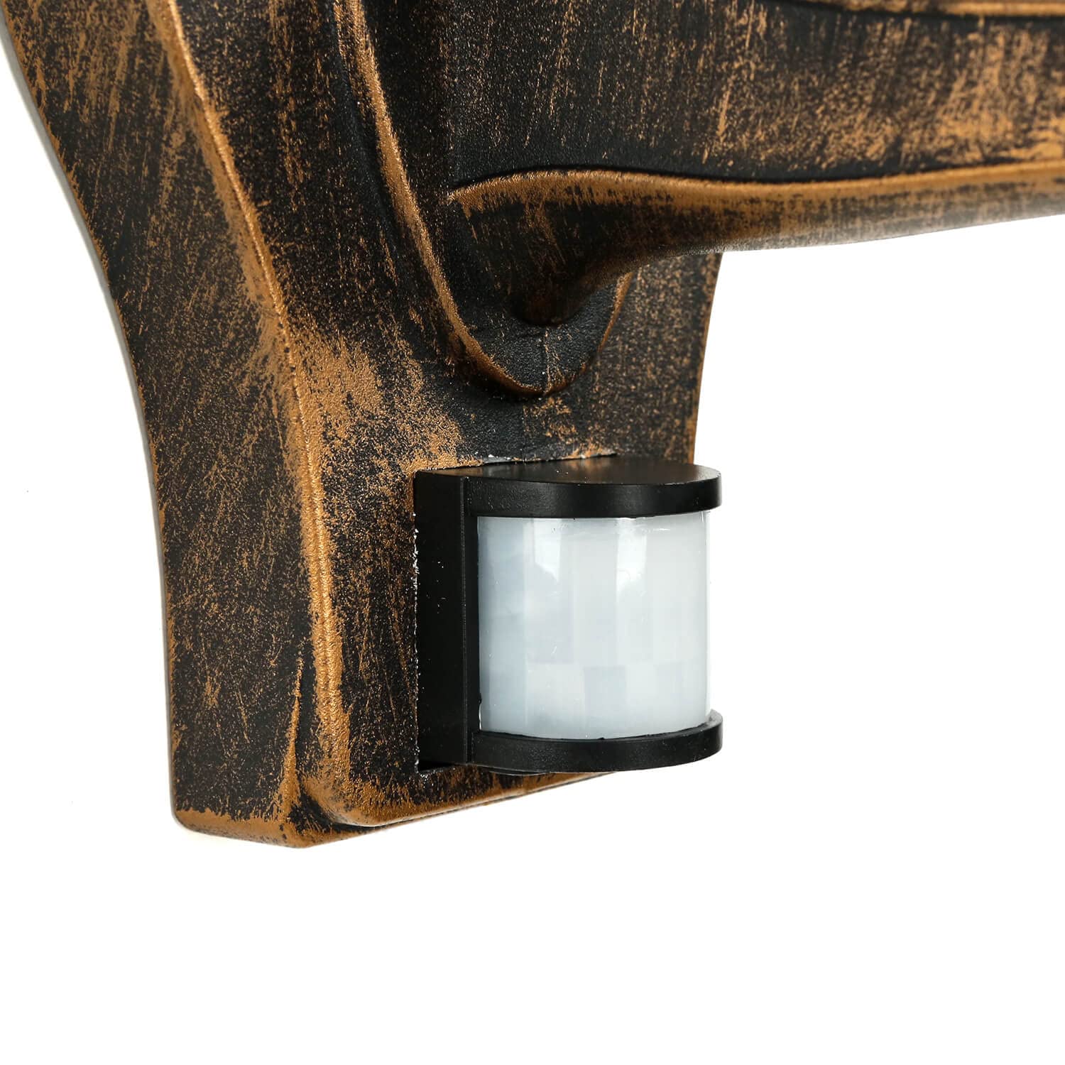 Licht-Erlebnisse Außenwandleuchte mit Bewegungsmelder Glas Aluminium in Schwarz Kupfer IP44 Garten B:15 cm E27 nostalgische Wandlaterne Outdoor TIROL