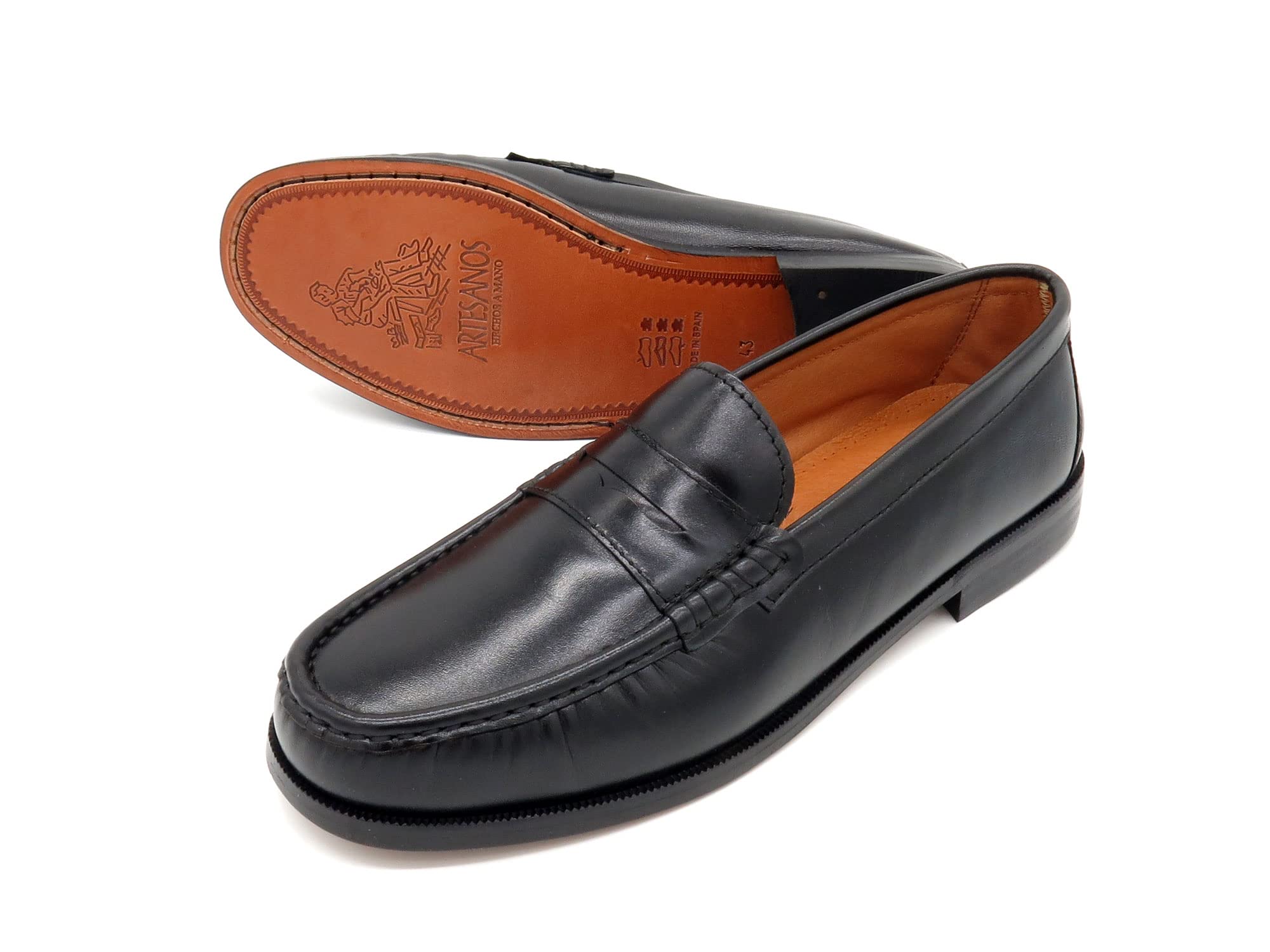 Mocasines Hombre Piel Nappa Zapatos Castellanos Suela de Cuero Welted Negro 39 Zapatos de Vestir Traje