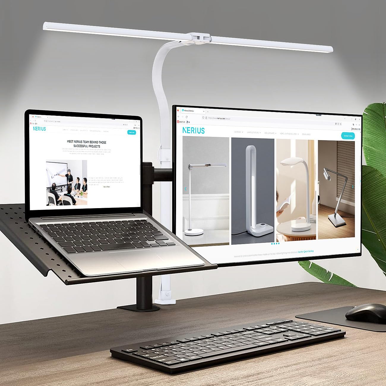 Lampada LED da scrivania per monitor a doppia testa con morsetto, 1.000 lm, bianca
