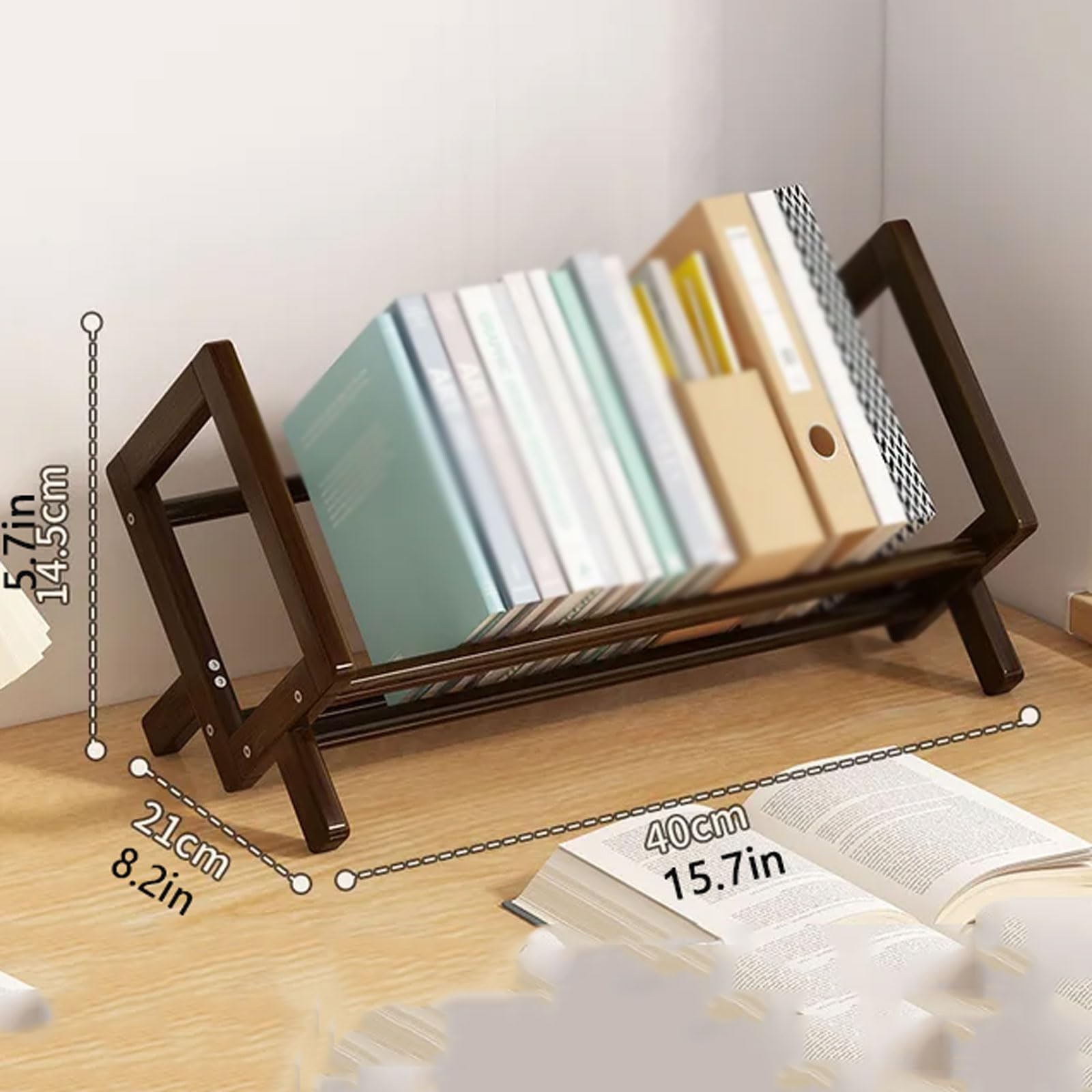 Boekenplank Desktop Organizer Houten Opbergrek Desktop Boekenplank Kleine Desktop Organizer Tafelblad Boekenkast for Kantoor en Thuis Planken voor woonkamer, slaapkamer, thuiskantoor