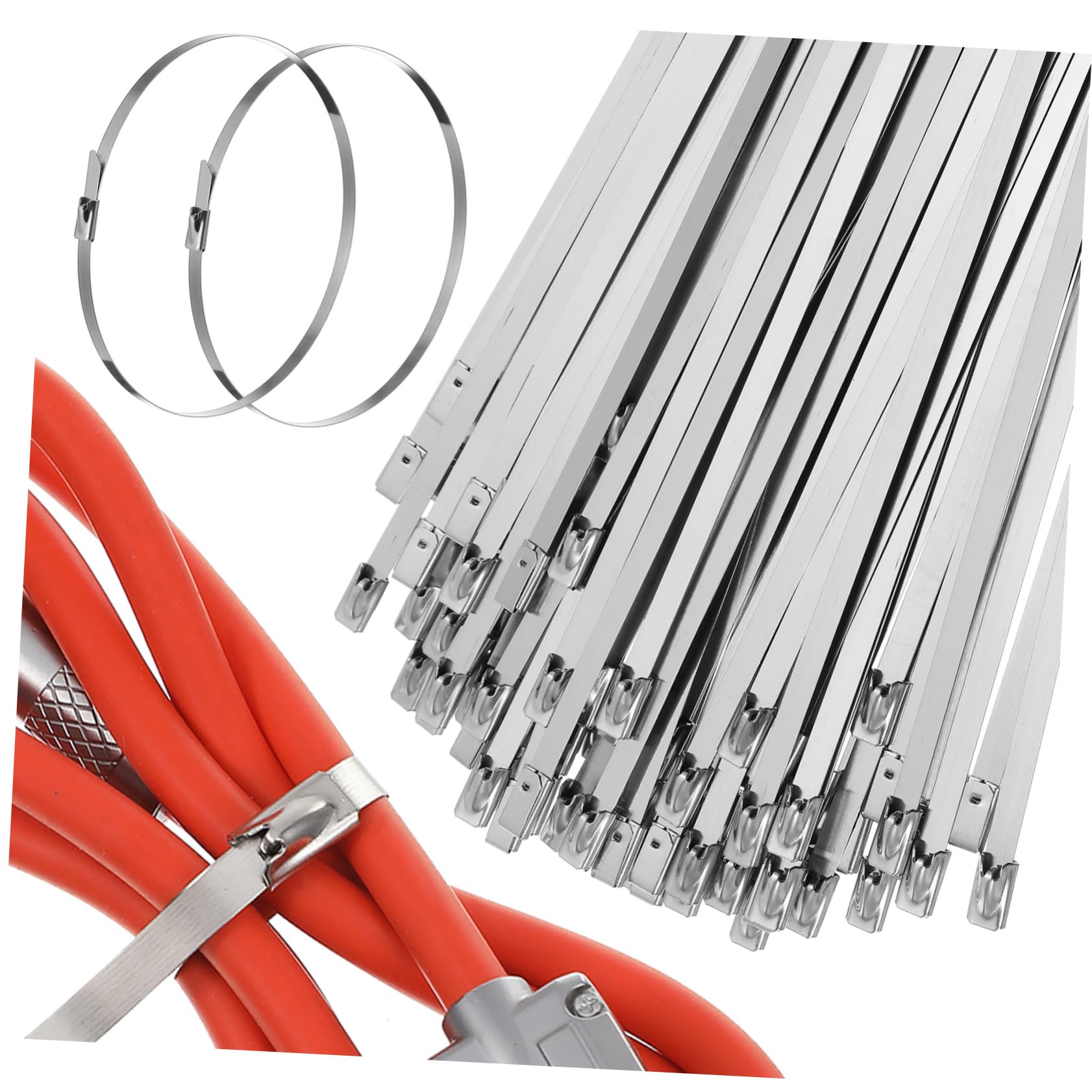 jojofuny 500 Bridas de Acero Inoxidable 304 Resistentes y Versátiles para Fijación de Cables en Vehículos y Entornos Industriales Acabado Plata