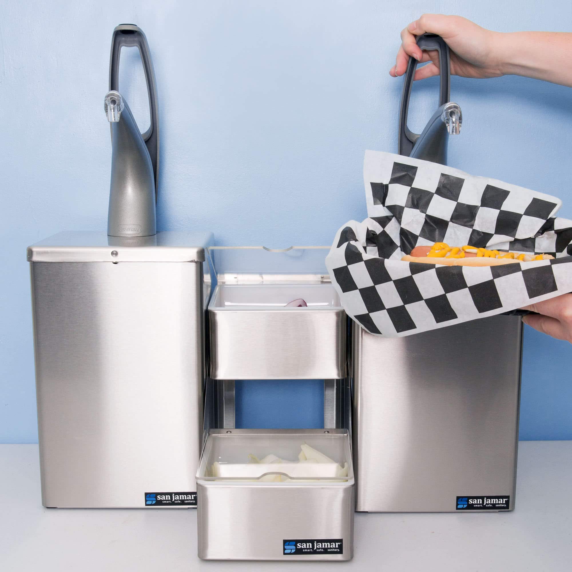 TableTop King P4826 FrontLine Dual Pump Condiment System with Stepped Trays - Metal Finish