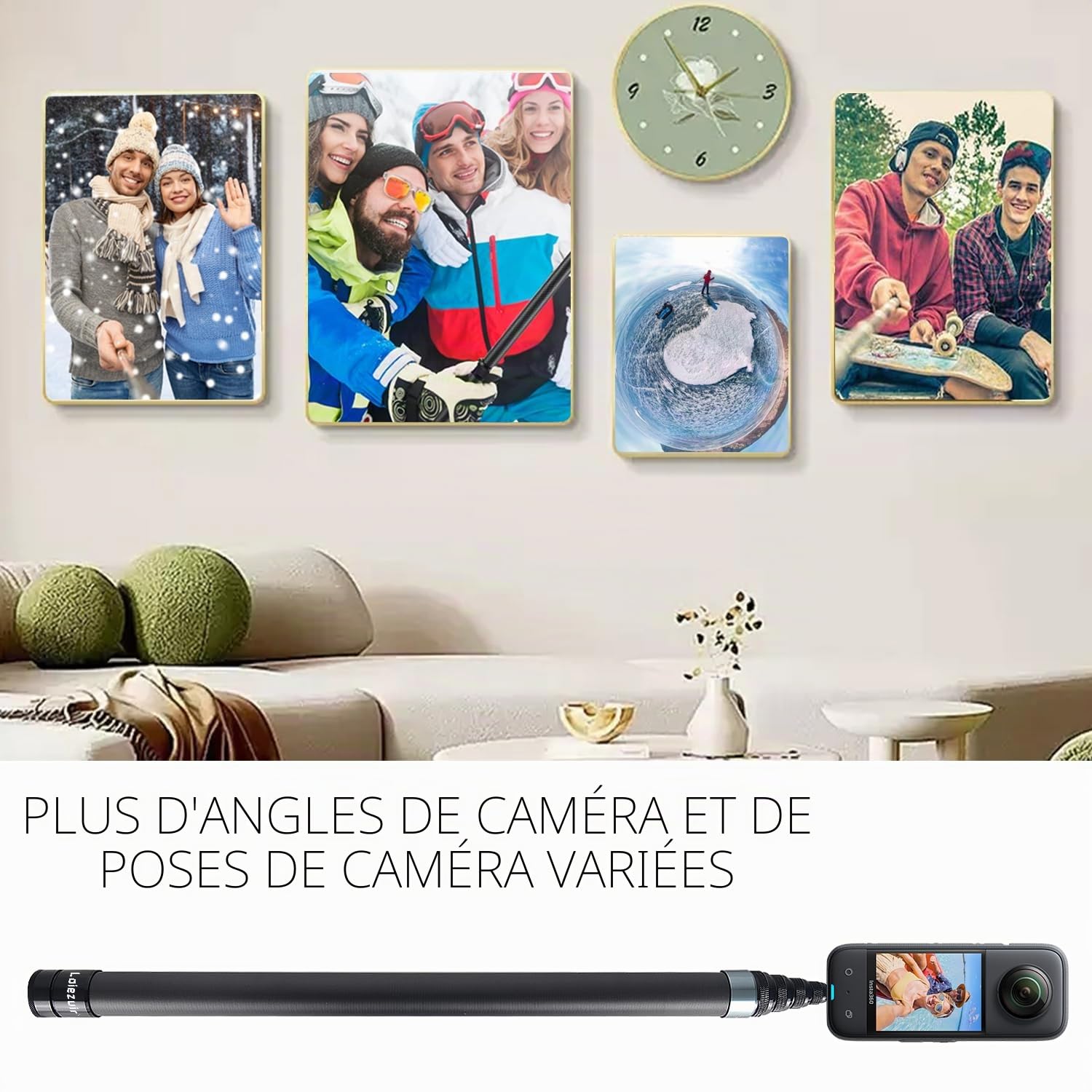 Perche à selfie pour Insta360 X3, 3 m en fibre de carbone invisible ultra longue, Insta360 ONE X/ONE X2/ONE R ONE RS X2 R X (argenté)