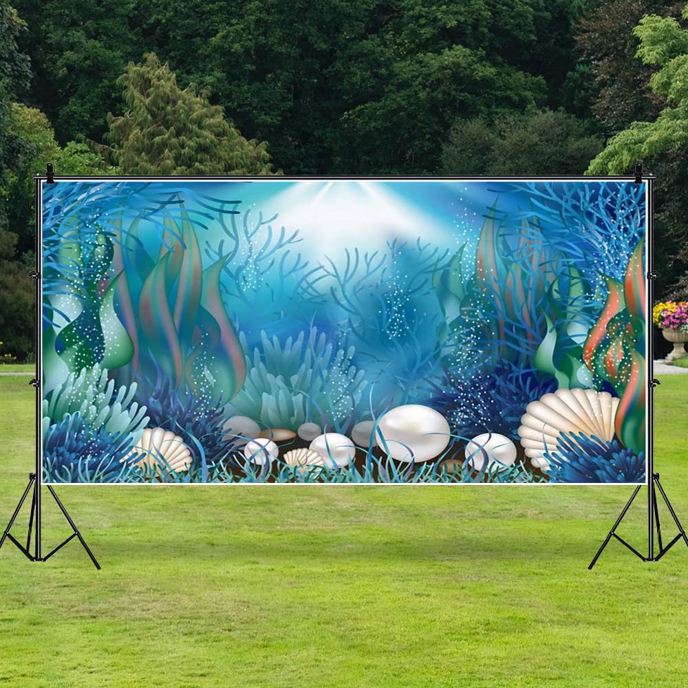Qian 7X5FT Under The Sea Backdrop For Children Mermaid Themed Birthday Party Banner