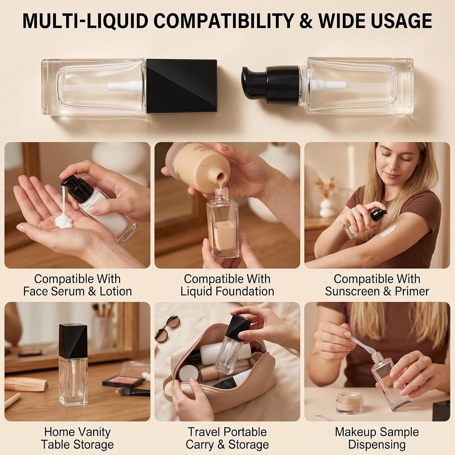 2 Pack 0.7oz Clear Glass Liquid Foundation Pump Bottle with Sticker