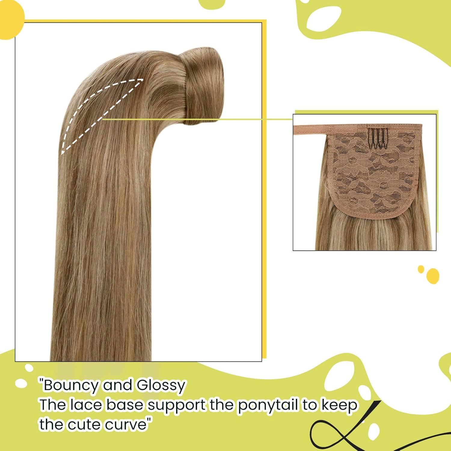 RUNATURE Human Hair Ponytail Extension Blonde Ponytail Hair Extension Dark Blonde Highlight Caramel Blond Short Ponytail Human Hair Extensions Straight Pony Tails Hair Extension 12 Inch 70g — view 7