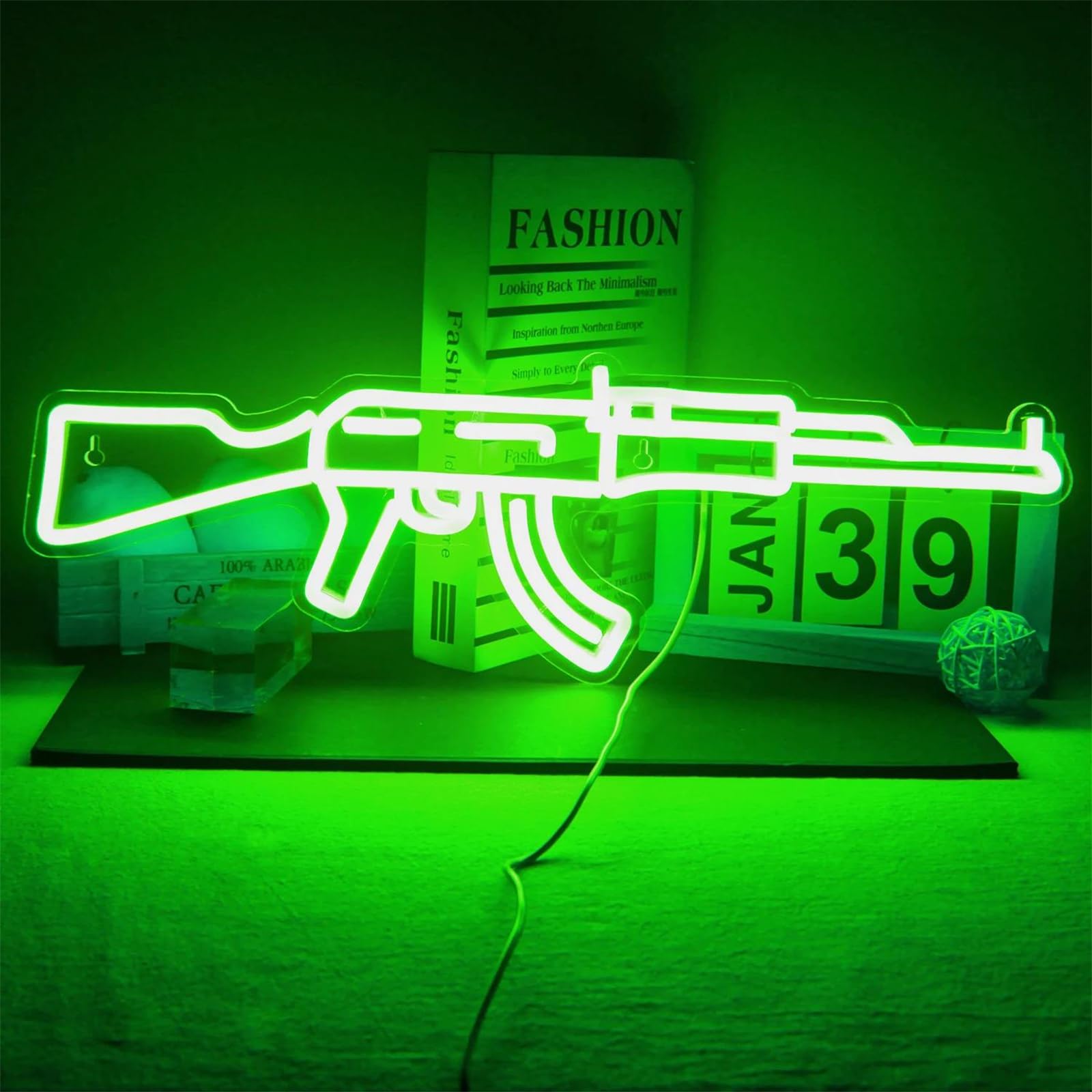 FINOTI AK 47 LED Neon Sign Light Gun Led Hanging Night Lamp Game Room Shop Bar Party Personalised Wall Decoration USB Powered By Neon,A