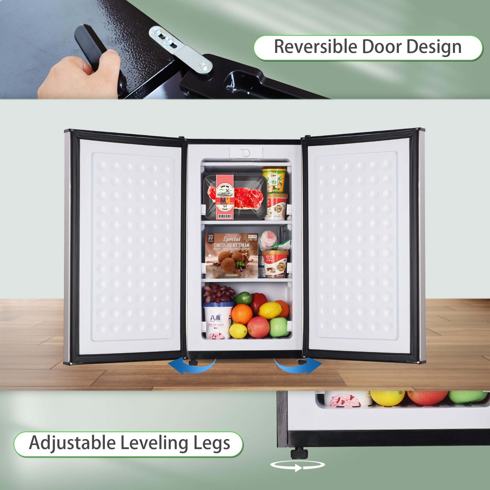 Maine Upright Freezer 3.6 Cu.Ft Mini Freezer With Reversible Stainless Steel Door Freestanding Compact Freezer With 3 Adjustable Thermostat, Small Freezer For Apartment Dorm (Silver) on Fridge.com - View 5