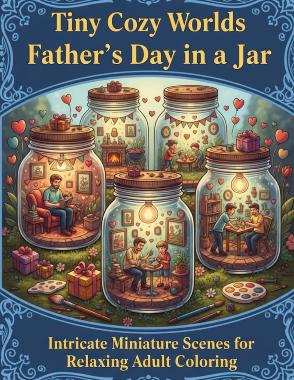 Tiny Cozy Worlds: Father’s Day in a Jar: Intricate Miniature Scenes for Relaxing Adult Coloring