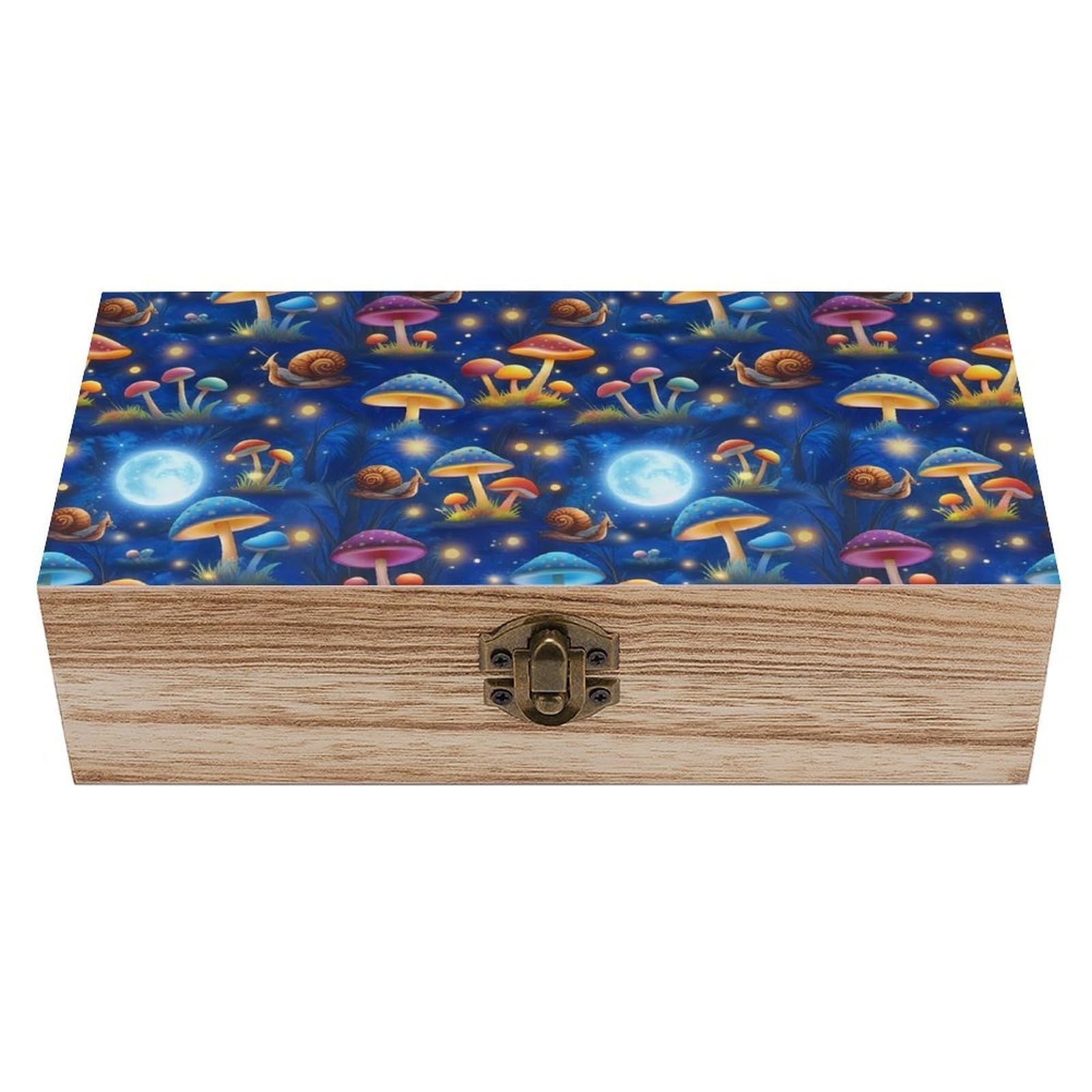 SMAZDFXX Trippy Moon Mushroom Art Wooden Storage Box With Hinged Lid Decorative Front Clasp Keepsake Boxes