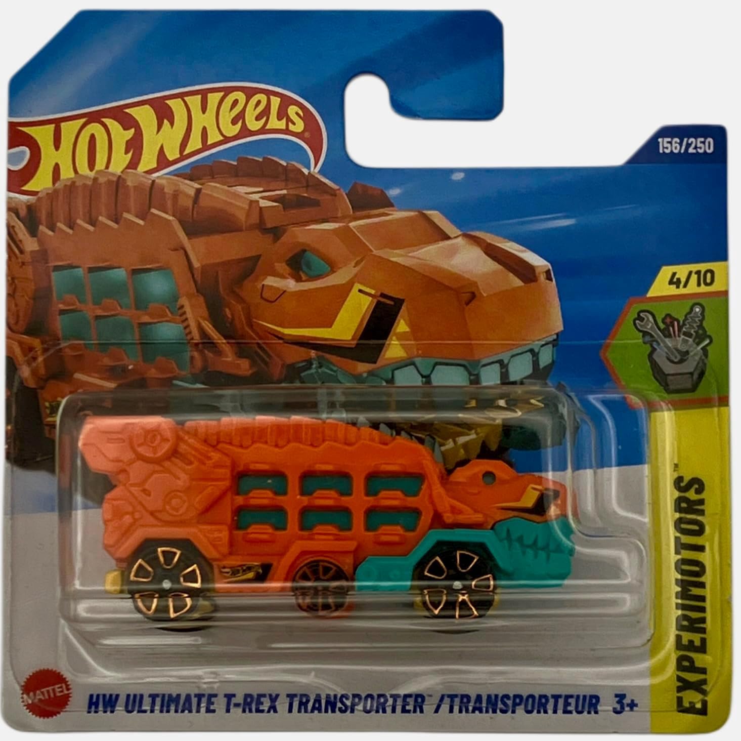 Hot Wheels - HW Ultimate T-Rex Transporter - Experimotors 4/10 - JBC10 - Short Card - Orange-Green Dinosaur Transport Vehicle - Mattel 2025-1:64 - Fantasy Model in T-Rex Design