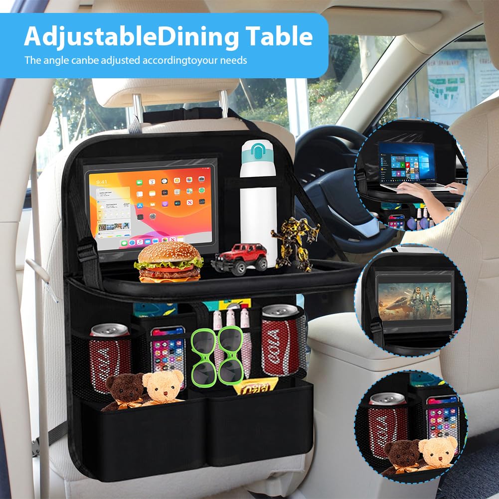Yuragim Organizer per auto con tavolo, 2 pezzi, organizer per sedile auto, grande protezione per lo schienale dell'auto, impermeabile, organizer per bambini con tavolo pieghevole, tablet, telefono