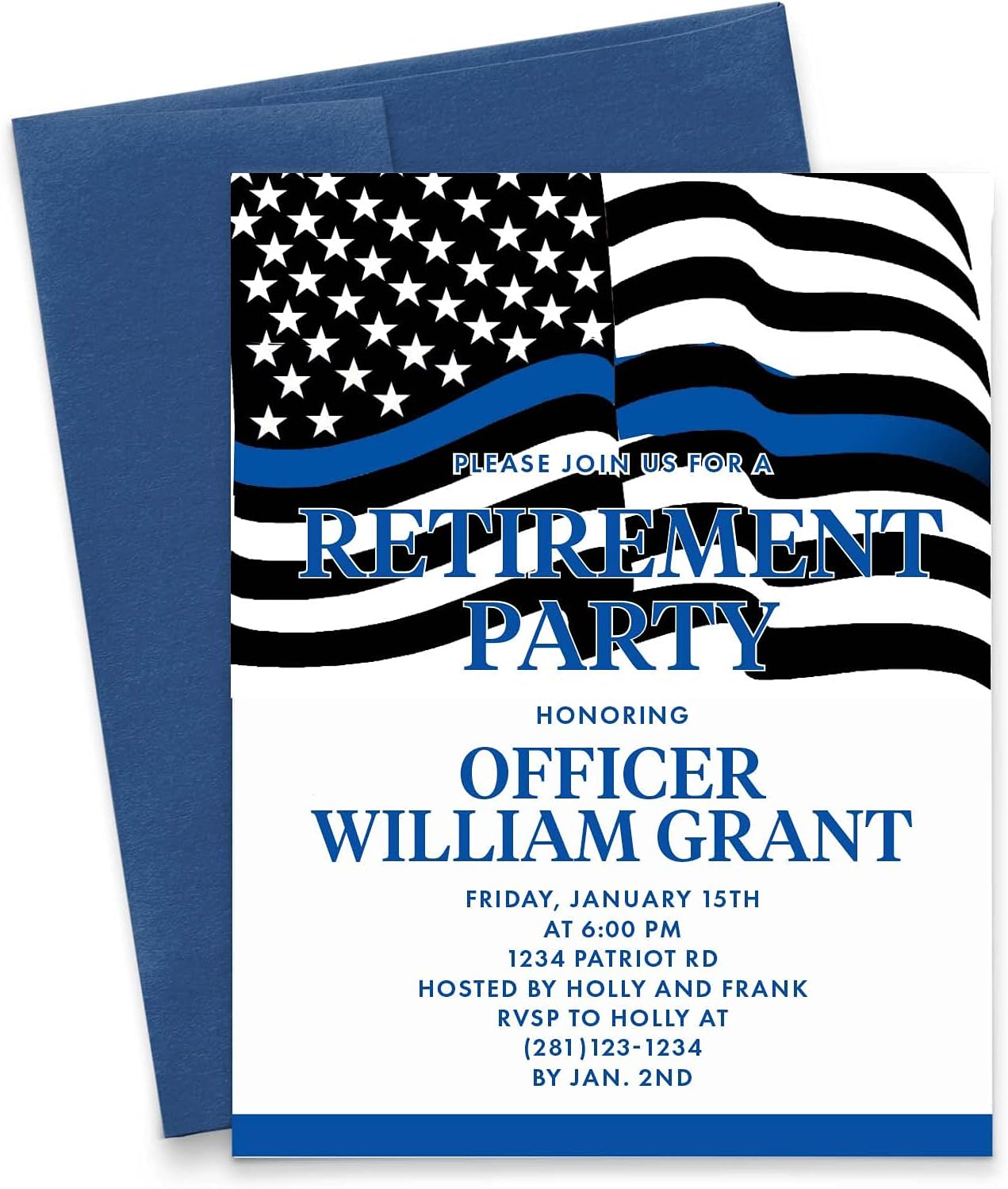 Modern Pink Paper Police Retirement Party Invitation, Officer Retirement Dinner Invites, Your choice of Quantity and Envelope Color