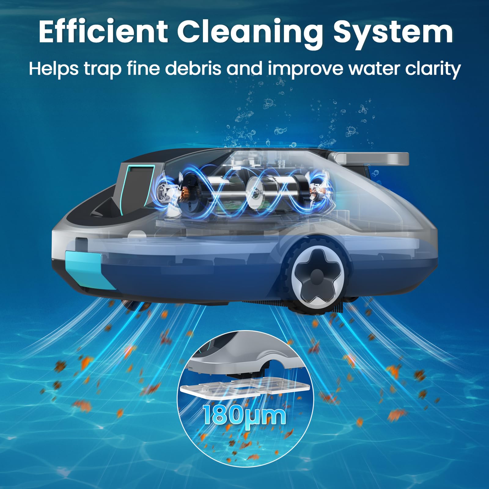 Cordless Robotic Pool Vacuum Cleaner for Above Ground Pools, Automatic Robot Pool Cleaner with 200-Minute Runtime, Powerful Suction, Self-Parking, 180μm Fine Filter, Cleaning up to 2500 Sq.Ft — view 4
