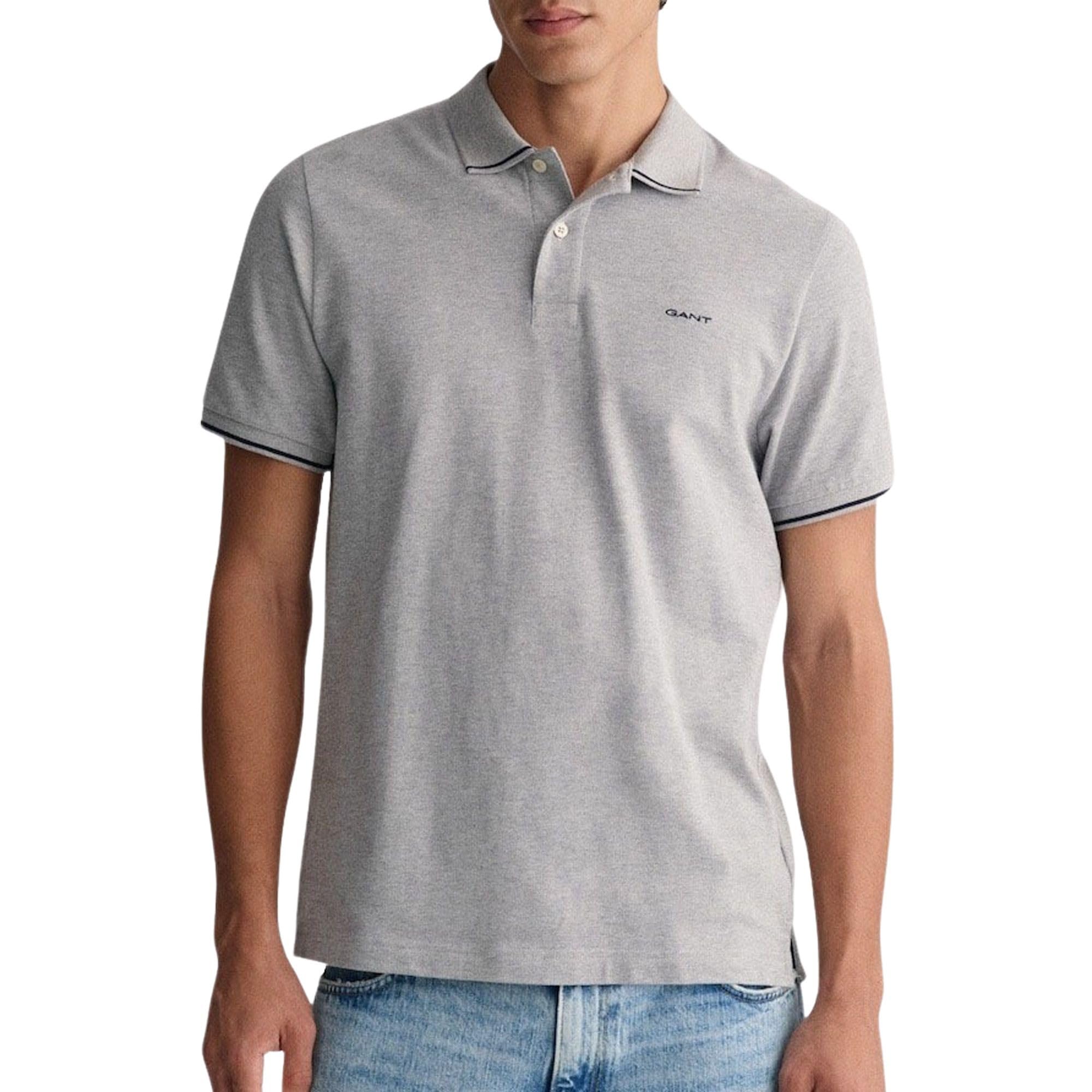GANT Polo de piqué para Hombre con Encaje, Arena Seca, Ceramic Grey, M