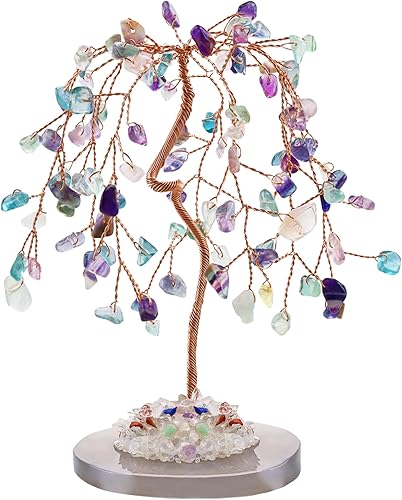 ZHIYUXI Regalos de árbol de cristales de fluorita para mujeres y hombres, decoración de oficina en casa, accesorios de escritorio, piedras preciosas