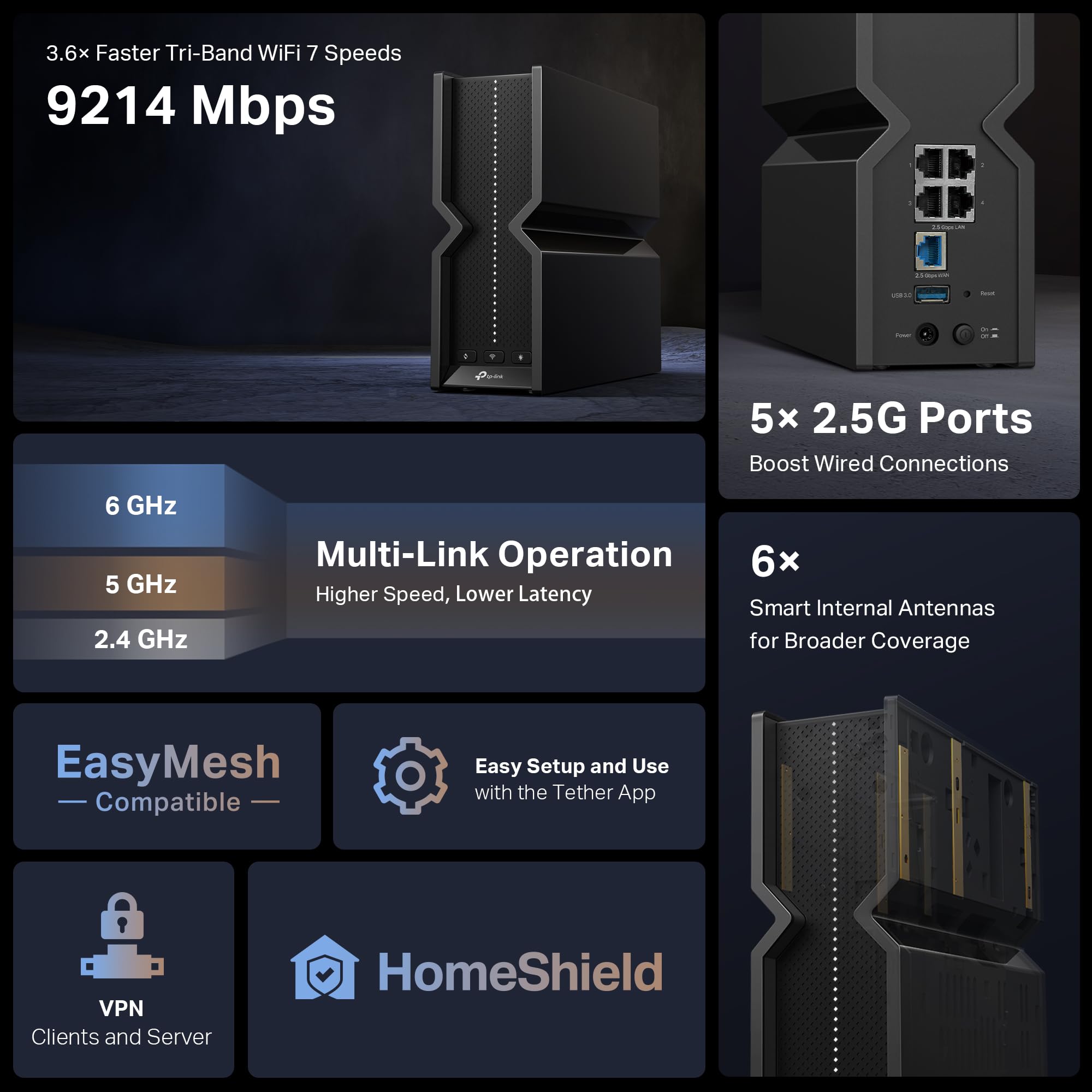 TP-Link Tri-Band BE9300 WiFi 7 Router Archer BE550 | 6-Stream 9,2 