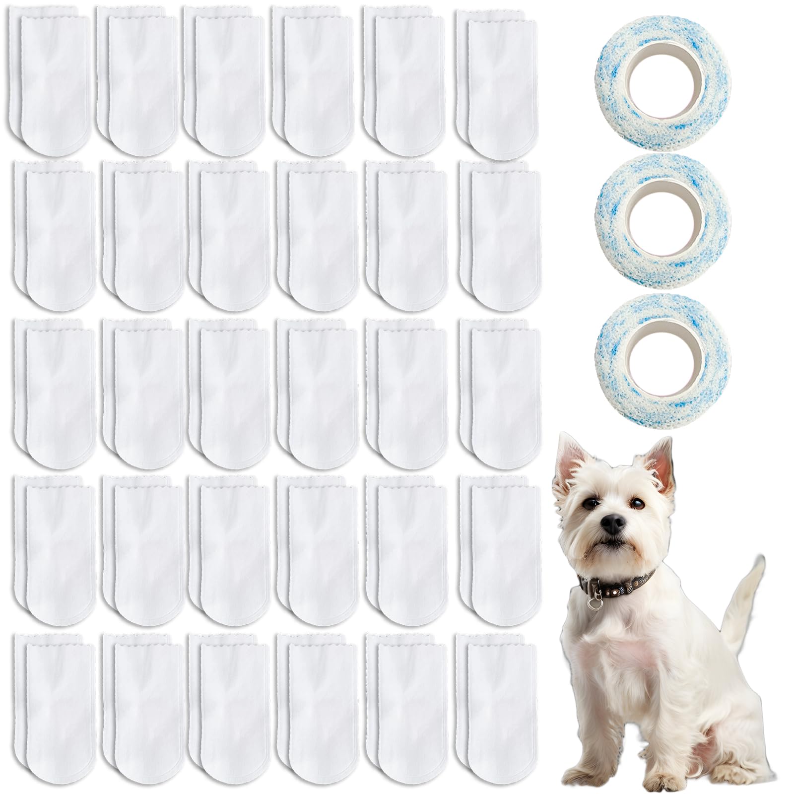 EDLMKM 60pcs Disposable Dog Boots for Injured Paws Waterproof Dog Socks Paws Stop Licking, Disposable Pet Socks with Bandage