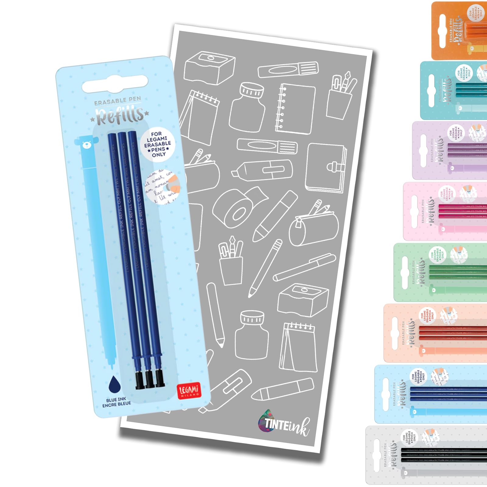 Legami Pen Refills Gel for Erasable Gel Pen Range with Tinte Ink Envelope (Blue (Twin Pack))