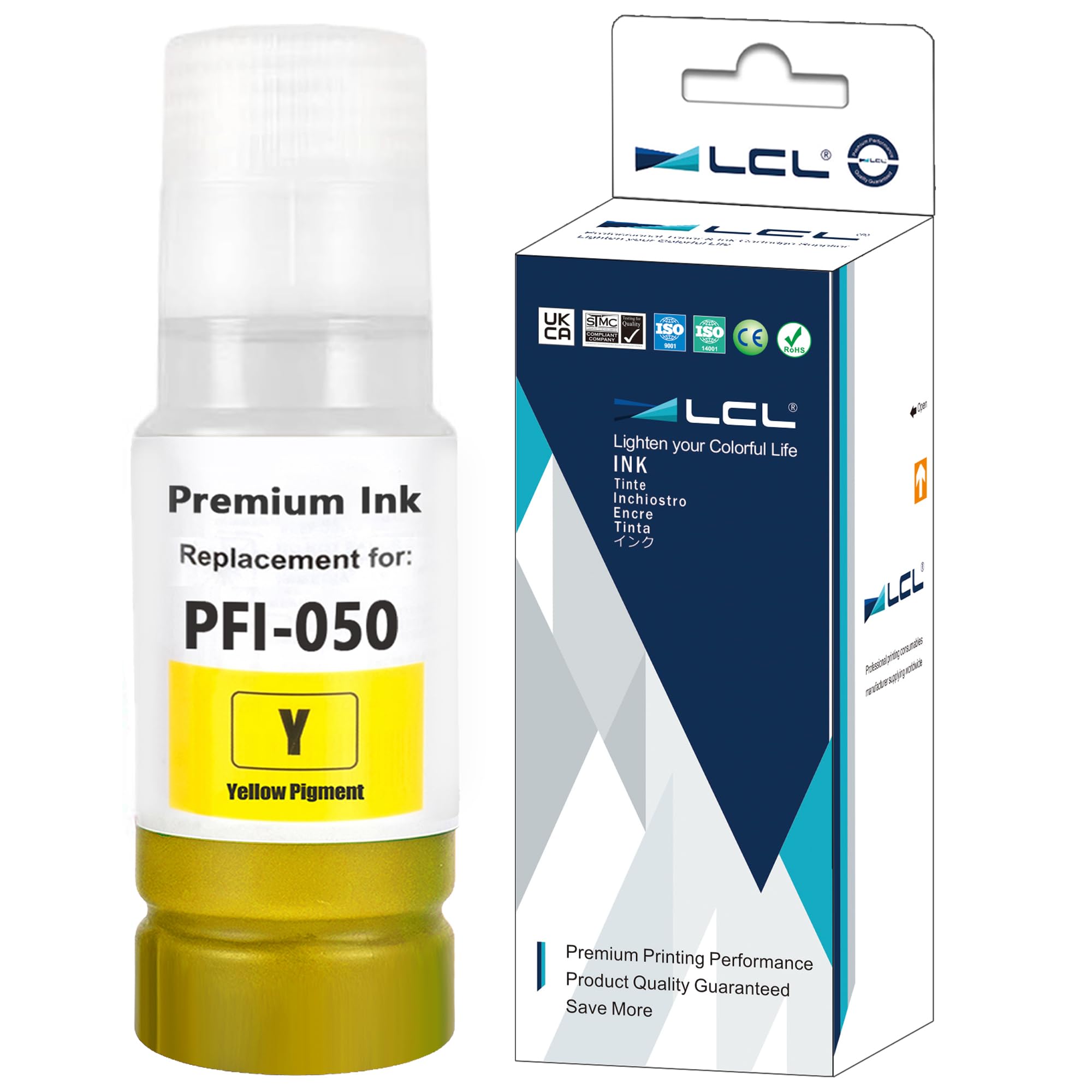 LCL PFI-050 Yellow Ink Bottle Replacement for Canon PFI050 PFI-050Y Pigment Ink Refill for Canon imagePROGRAF TC-20 TC-20M Large Format Printer (1-