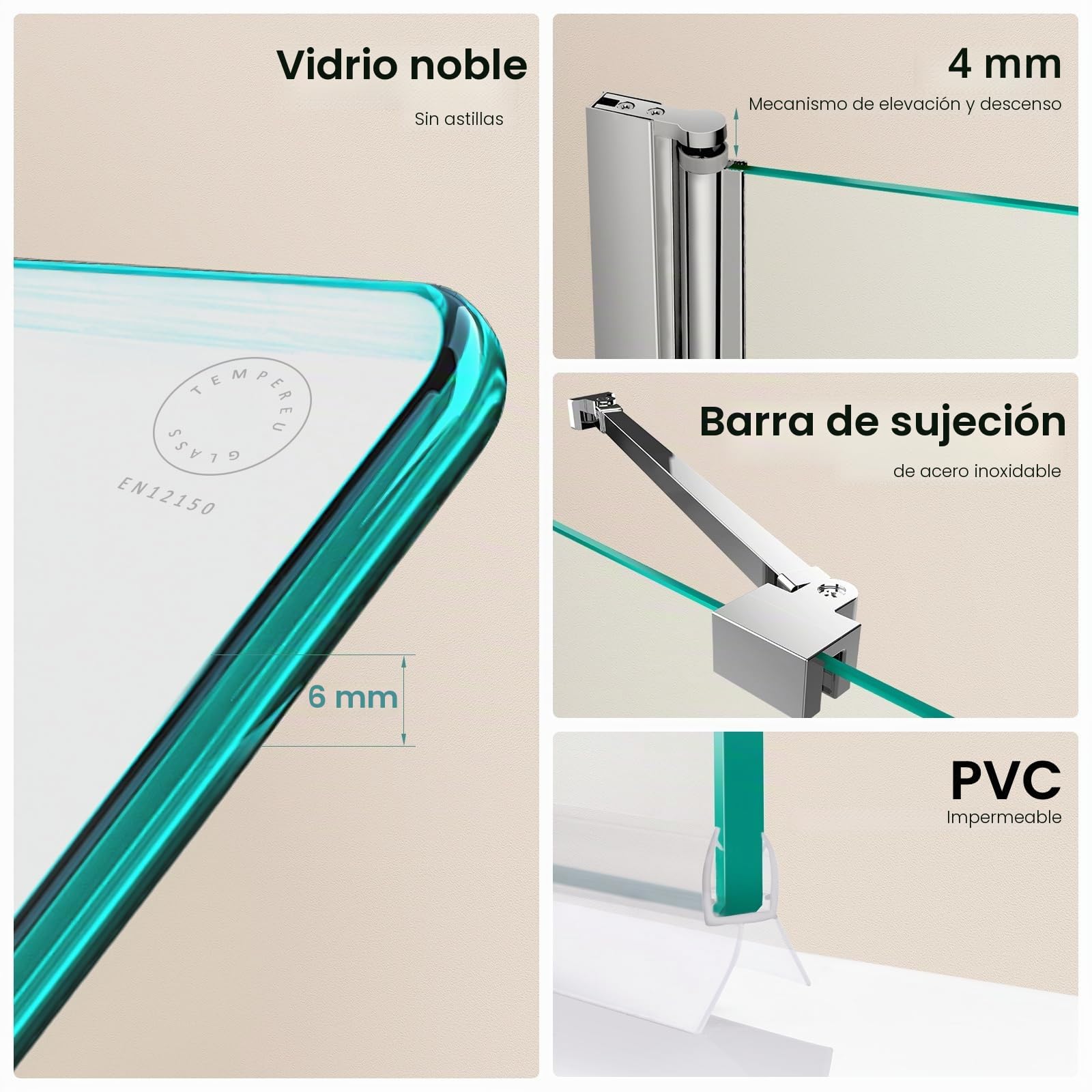 EMKE Mampara de ducha para bañera de 100 x 140 cm, color negro, 1 pieza, plegable, con cristal templado de seguridad de 6 mm, accesorio para bañera, pared plegable, mampara de ducha de cristal