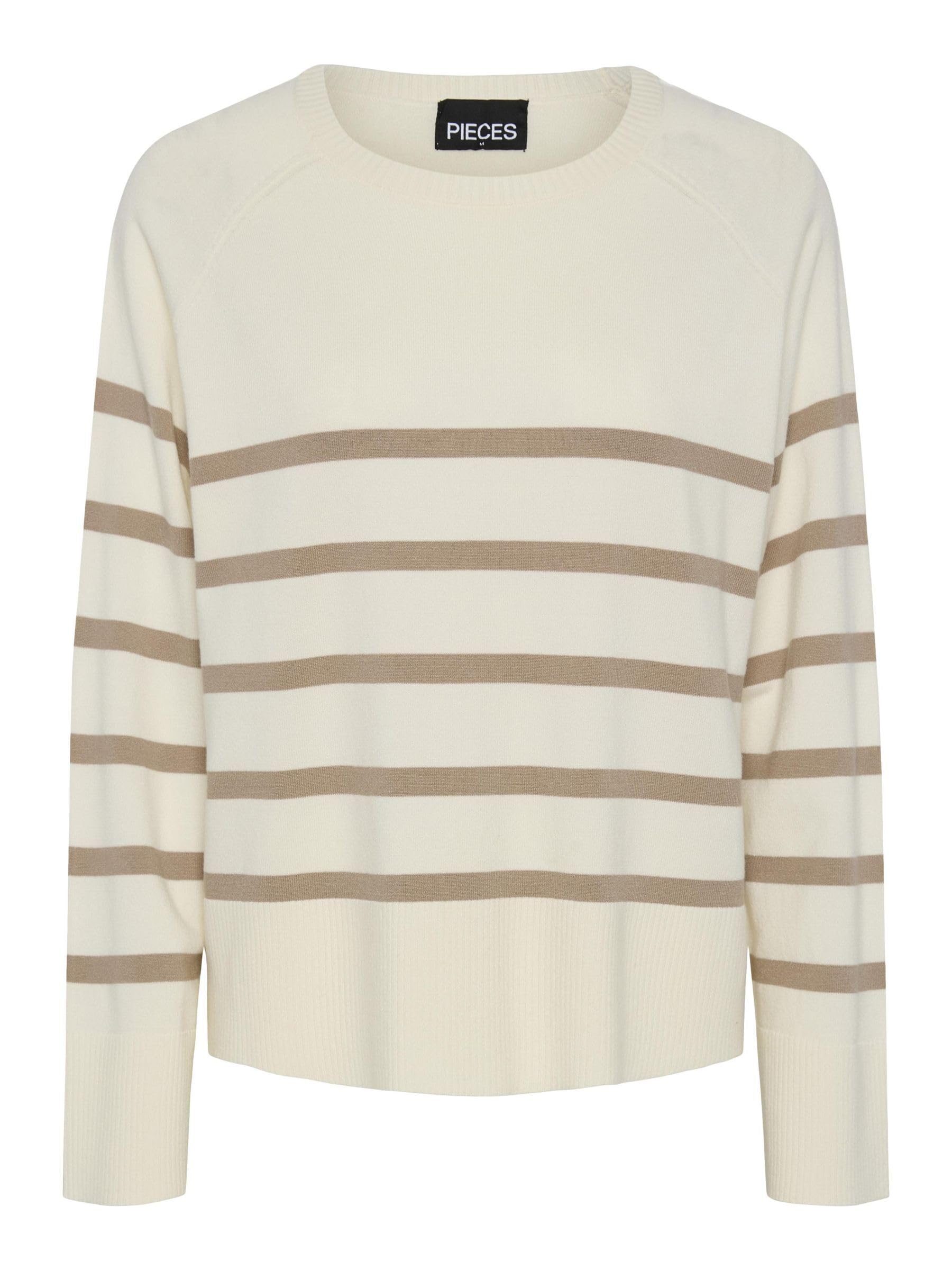 PIECES Women's Pcsia LS Knit Noos BC Knitted Jumper, White, L