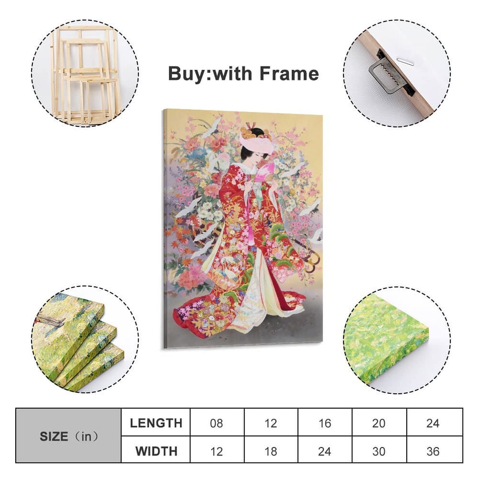 Amazon｜日本の花魁 インテリア装飾額装壁用絵画、キャンバスに抽象的 