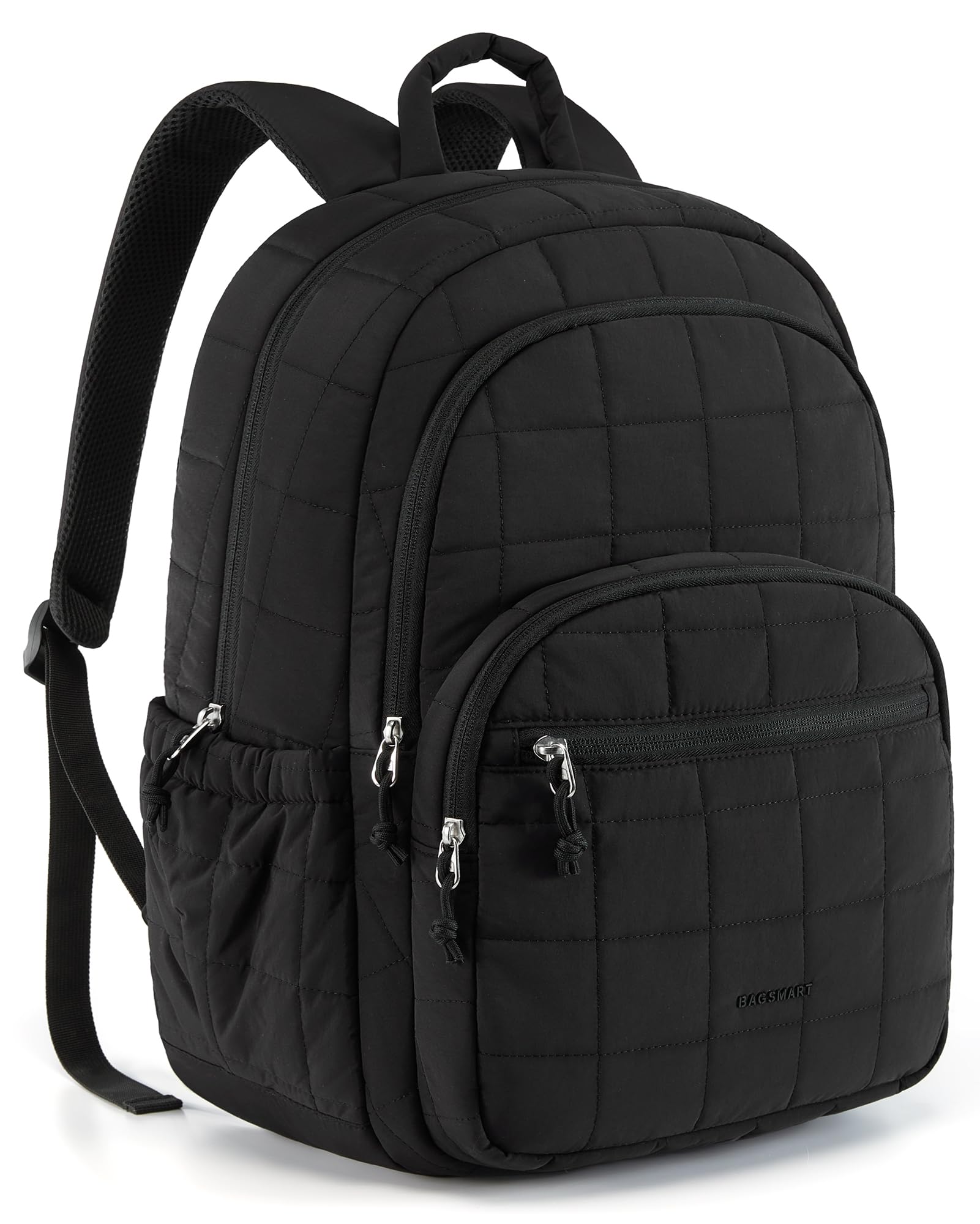 Wrewing Unisex Black Quilted College Backpack For Women & Teens - Water-Resistant School & Travel Rucksack, Lightweight Laptop Bookbag Fits 15.6" Devices