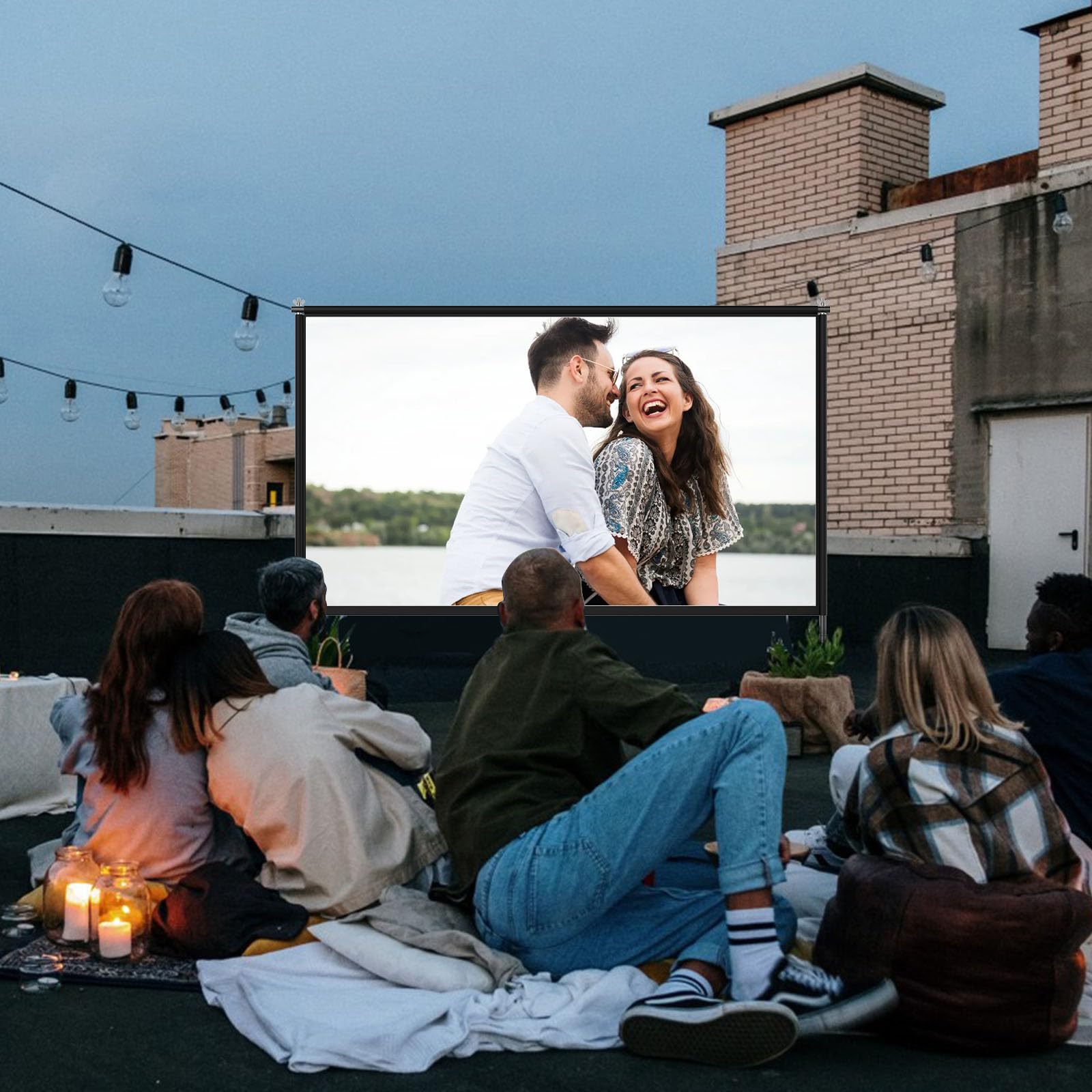 TOWOND Écran de projection de 120 pouces avec support, écran de projection portable HD 16:9 réglable pour intérieur et extérieur, projection avant et arrière, sac de transport inclus pour la maison