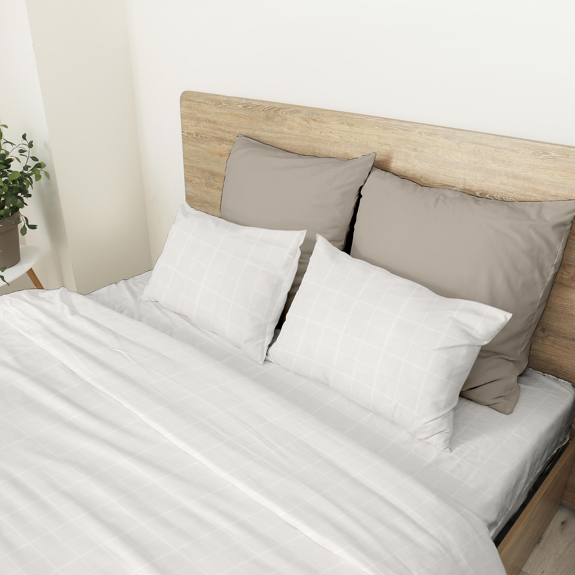 Ruggeri - Completo Letto Matrimoniale Con 2 Federe - Set Lenzuola in Raso Di Puro Cotone - Made in Italy - Collezione Di Raso (Quadri Panna)
