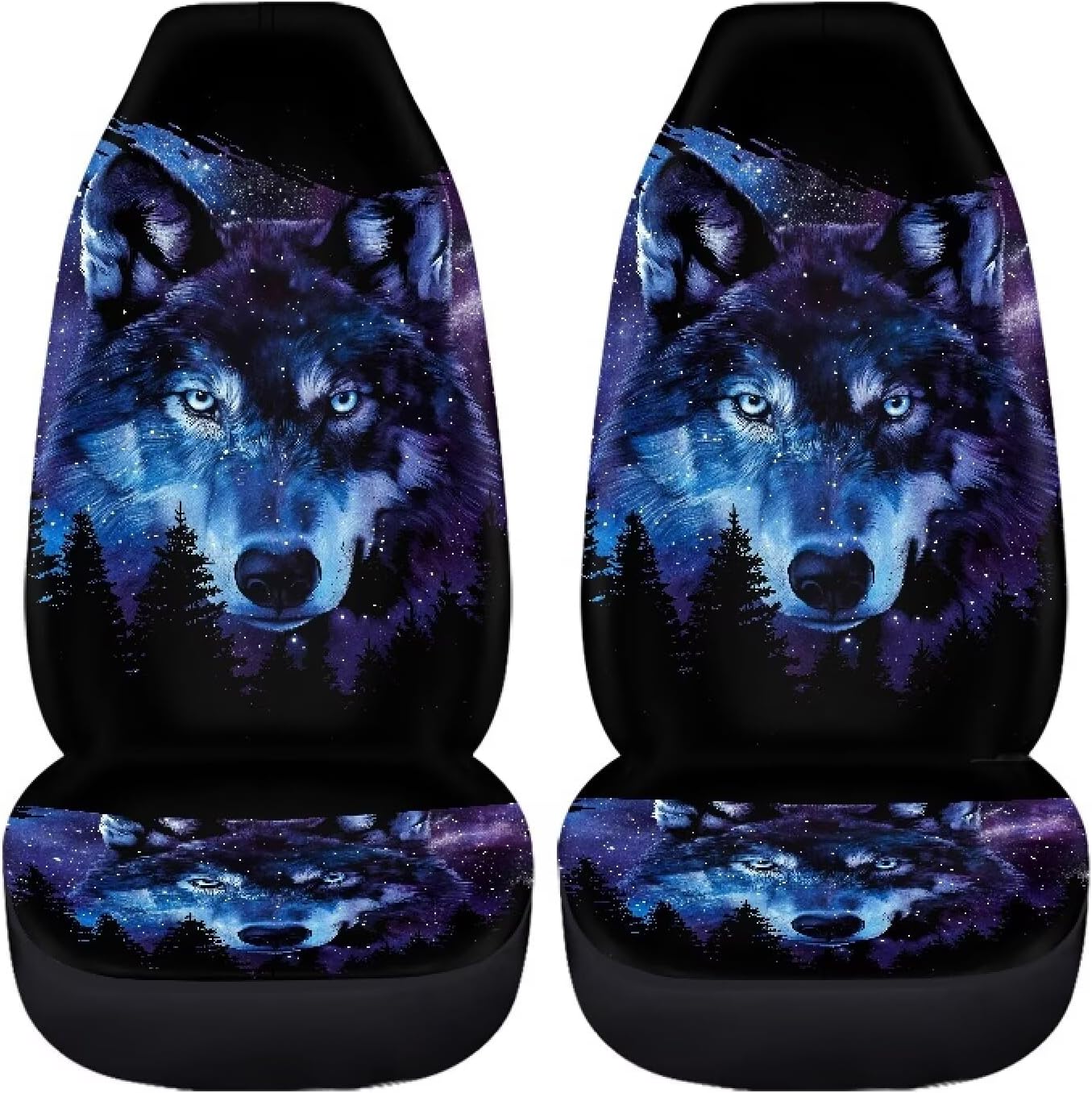 Bulopur Galaxy Wolf Car Seat Cover Set of 2 Pack Auto Front Seat Protector Universal Driver Seats Cushion Pads Decorative Car Interior Accessories