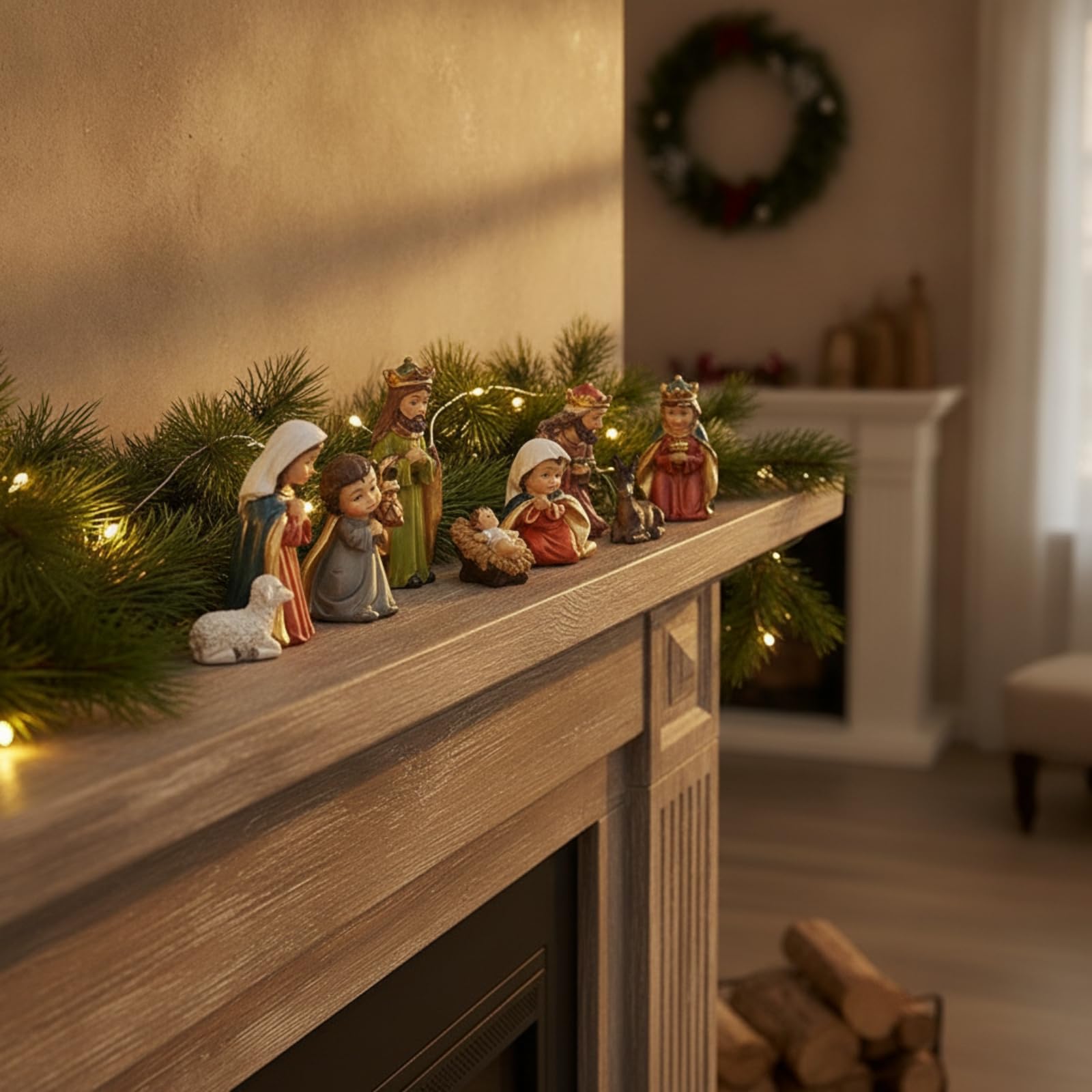 10 Pezzi Presepe da Tavolo Presepe in Resina con Scatola Elegante Decorazione per Caminetto