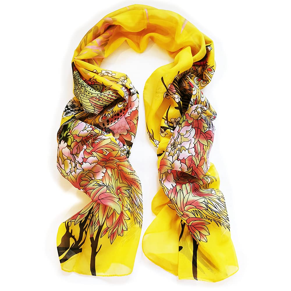 Gifts UK 160 50cm Peacock And Flowers Print X010 Fashion Ladies Scarves Chiffon Scarf Womens Shawls Yellow